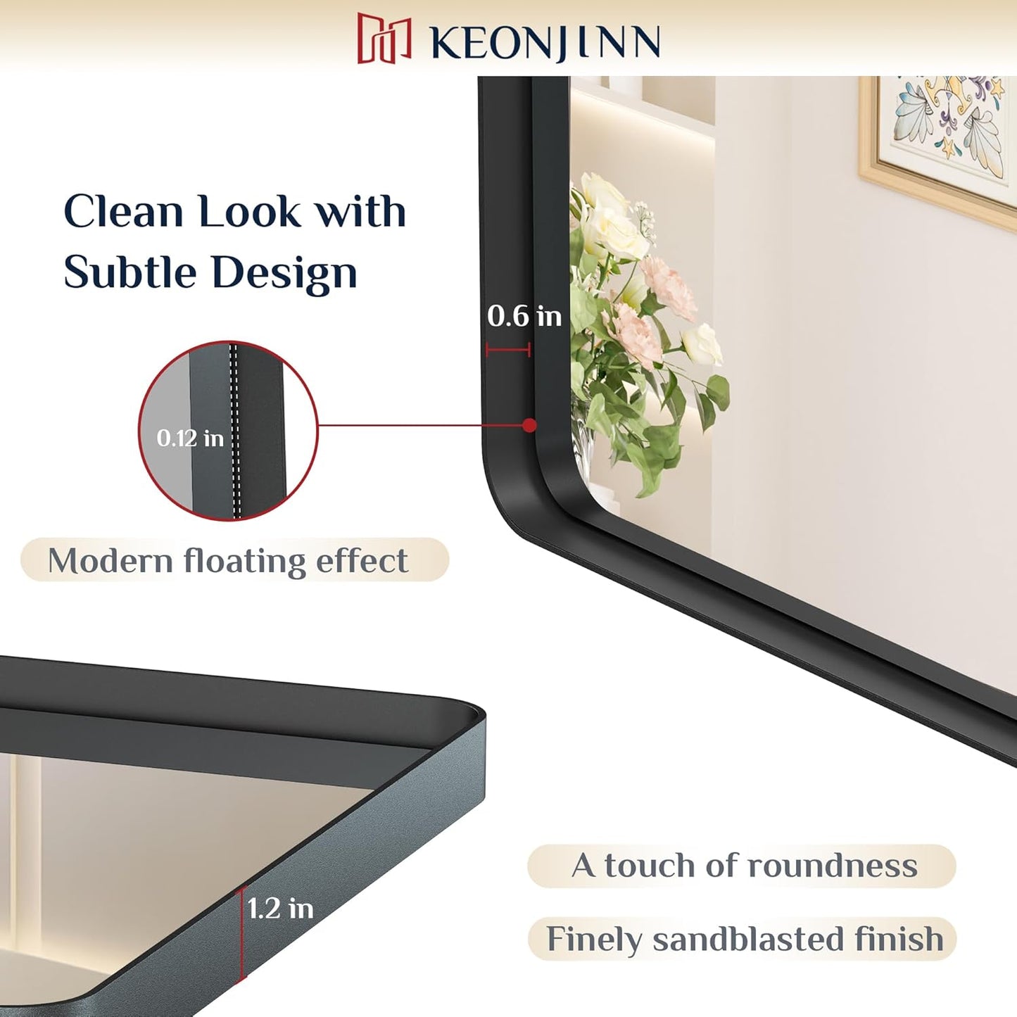 Keonjinn Black Mirror for Bathroom Sink, 24 x 30 Inch Sandblasted Finish Aluminum Wall Mirrors, Matte Black Rectangle Farmhouse Mirror with Shatterproof HD Tempered Glass, Anti-Rust Metal Frame