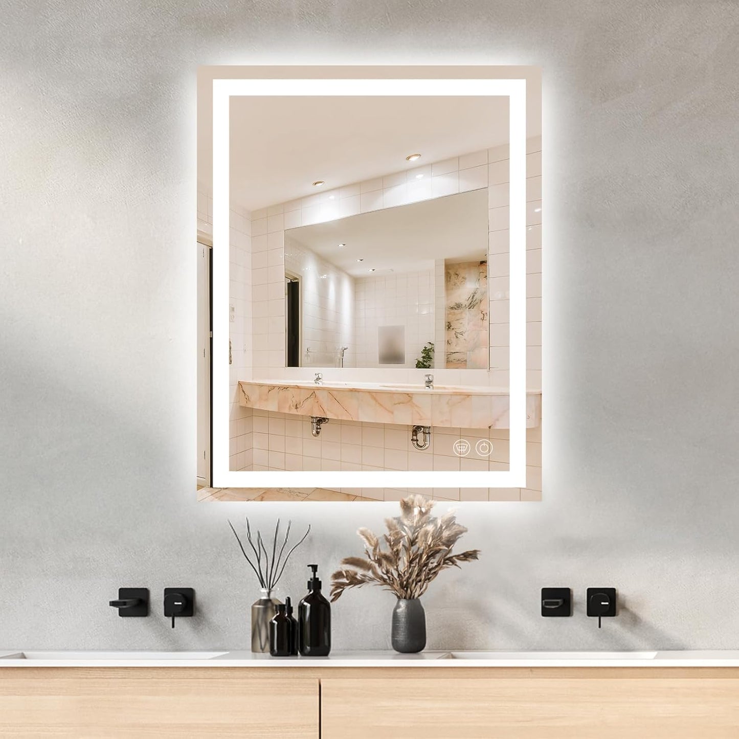 28 x 36 LED Bathroom Mirror with Lights, Lighted Bathroom Vanity Mirror for Wall, Espejos para Baños, Frontlit & Backlit, Anti-Fog, Shatterproof, 3 Adjustable Color Temperatures & Memory Function