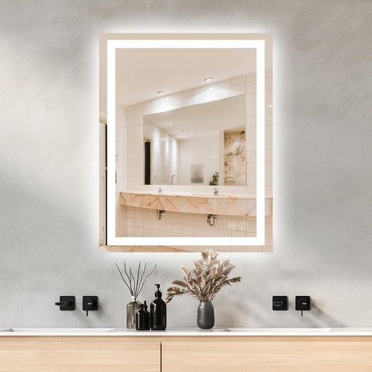 28 x 36 LED Bathroom Mirror with Lights, Lighted Bathroom Vanity Mirror for Wall, Espejos para Baños, Frontlit & Backlit, Anti-Fog, Shatterproof, 3 Adjustable Color Temperatures & Memory Function