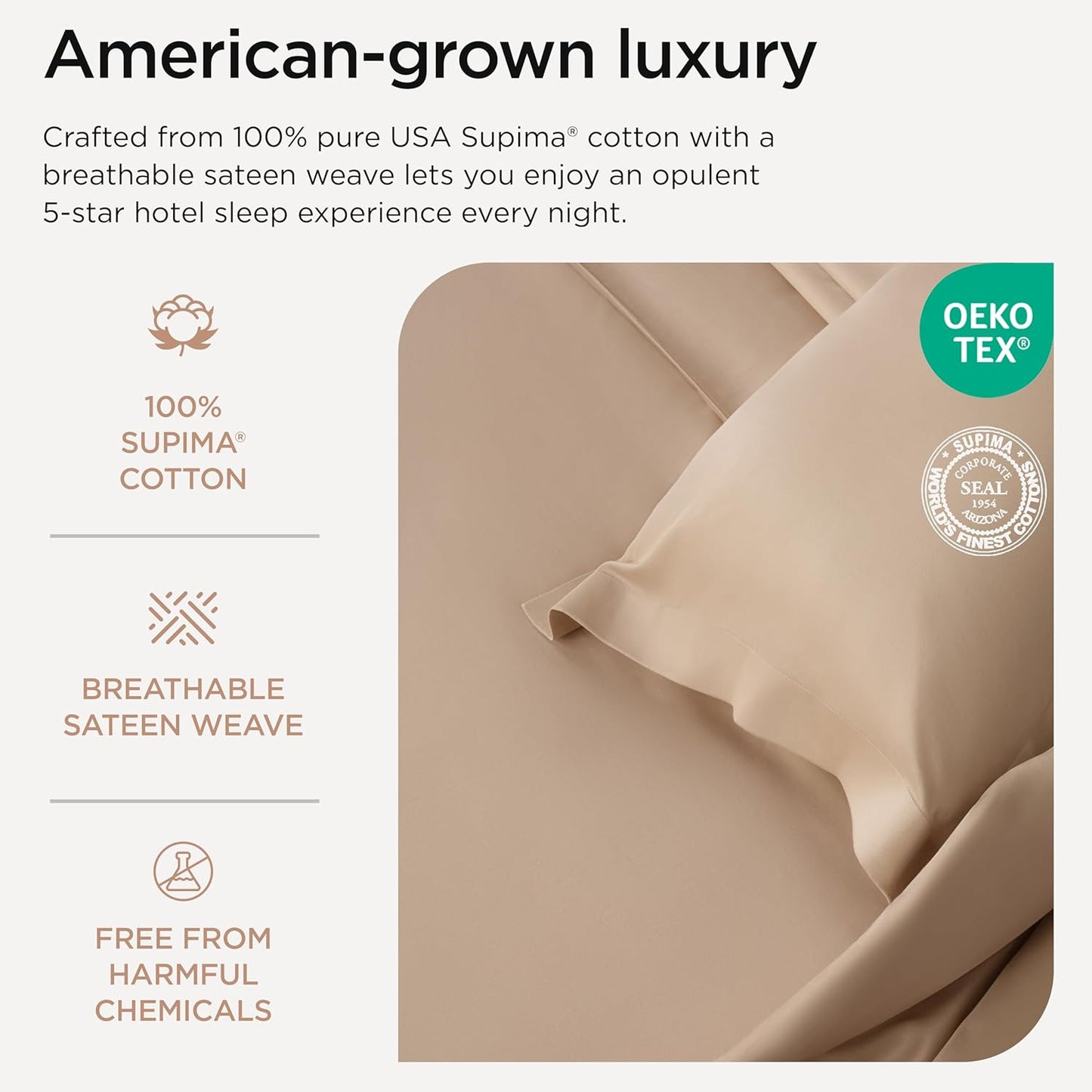 Threadmill Luxury Full Size Sheets | 656 Thread Count Certified Supima Cotton Sheets for Full Size Mattress | 5-Star Hotel Quality 4 Piece Bed Sheets with Extra Deep Pocket |Beige Sheet
