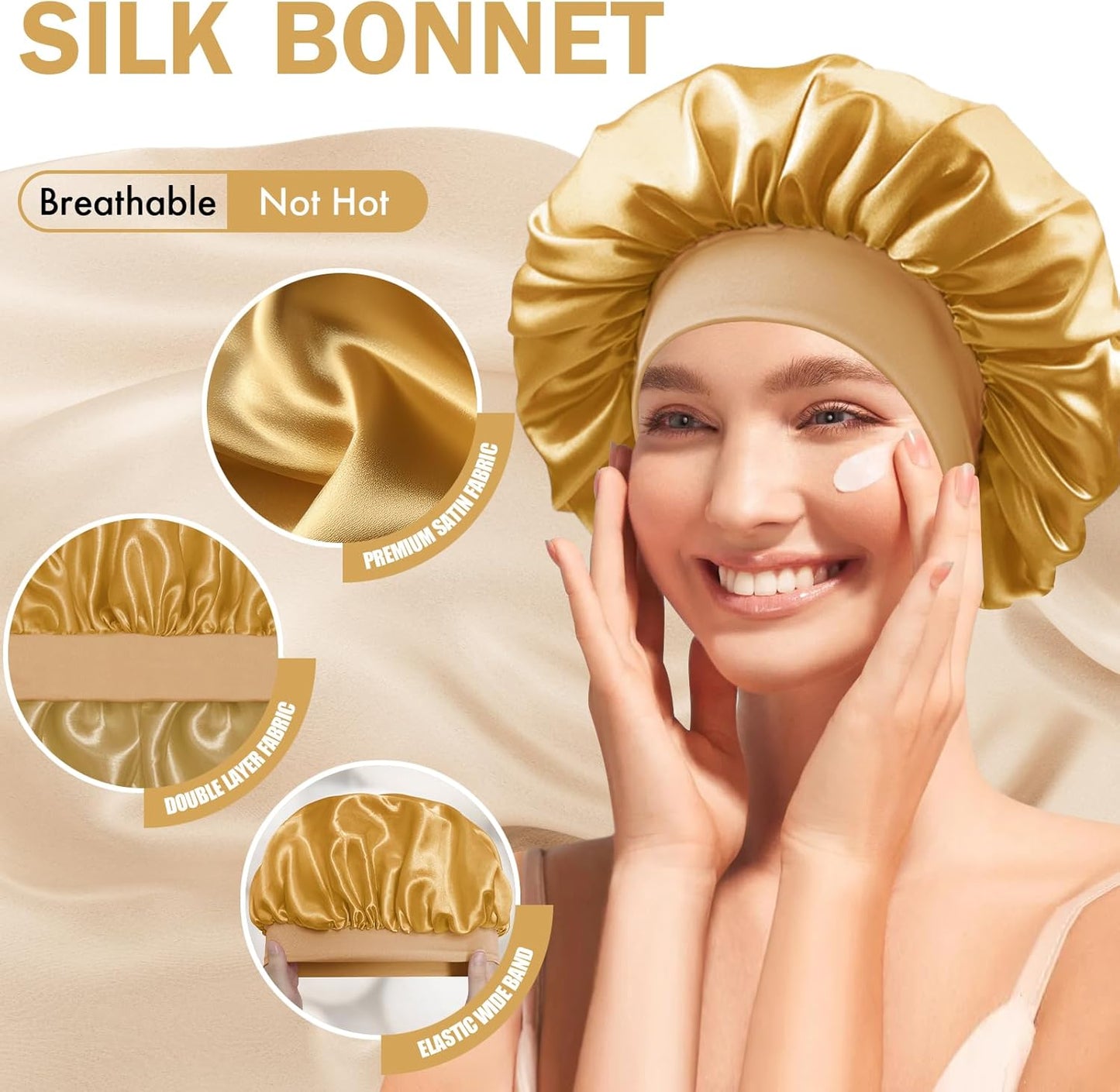 Satin Silk Bonnet for Sleeping, Double Layer Silk Sleep Cap for Men & Women, Soft Satin Lined Bonnet for Curly Hair