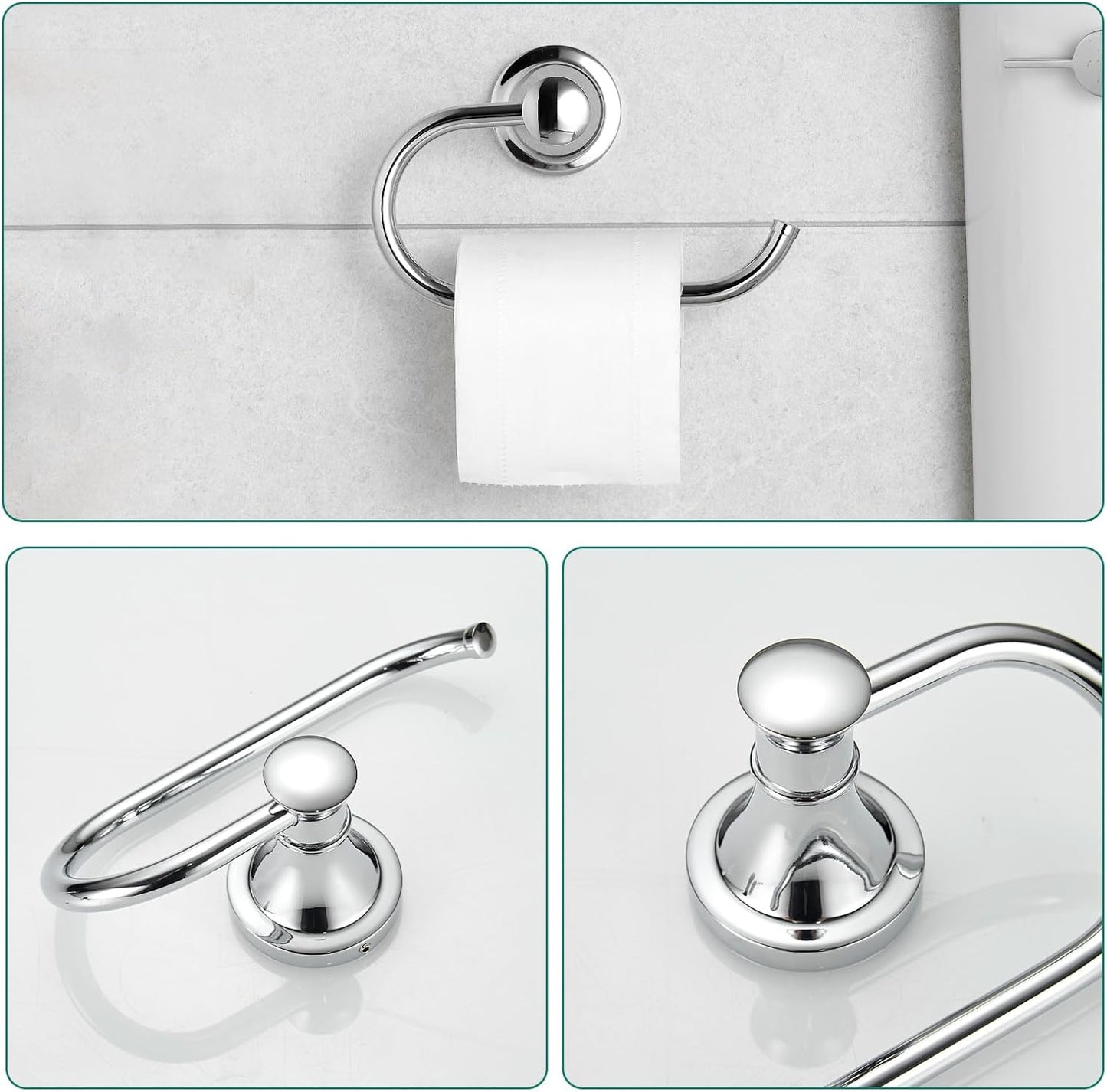Hoimpro Chrome 4-Piece Bathroom Bath Set, Wall Mount Bathroom Hardware Fixture (Adjustable Towel Bar Rack, Towel Ring Holder, Paper Towel Holder, Double Towel Hook), Bathroom Accessories