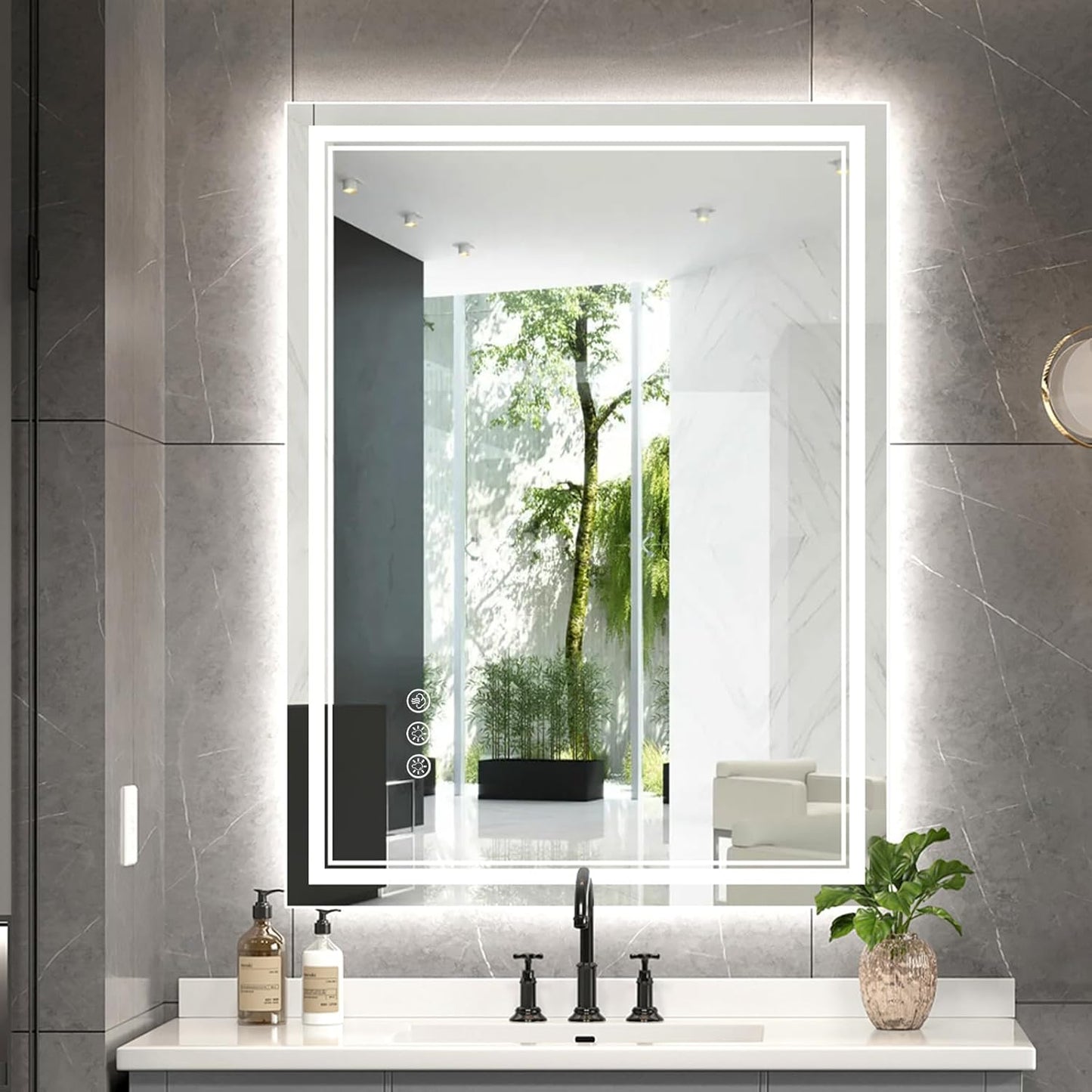 24x32 Inch LED Bathroom Mirror with Frontlit & Backlit（Independent Control）, Lighted Mirror for Bathroom Wall with 3-Color Dimmable & Anti-Fog, Vanity Mirror with Lights