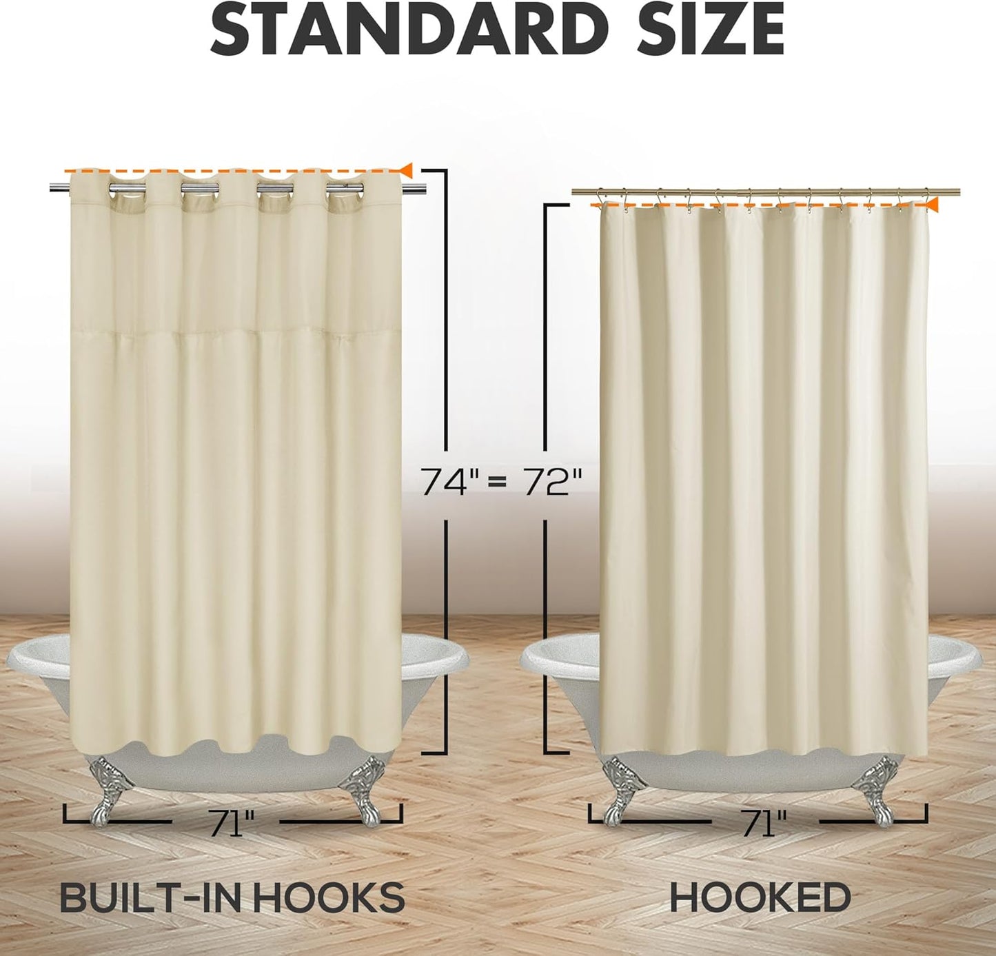 No Hook Slub Textured Shower Curtain with Snap-in PEVA Liner Set - 71" x 74"(72"), Hotel Style Beige Shower Curtain with See Through Top Window, Machine Washable & Water Repellent, Linen, 71x74
