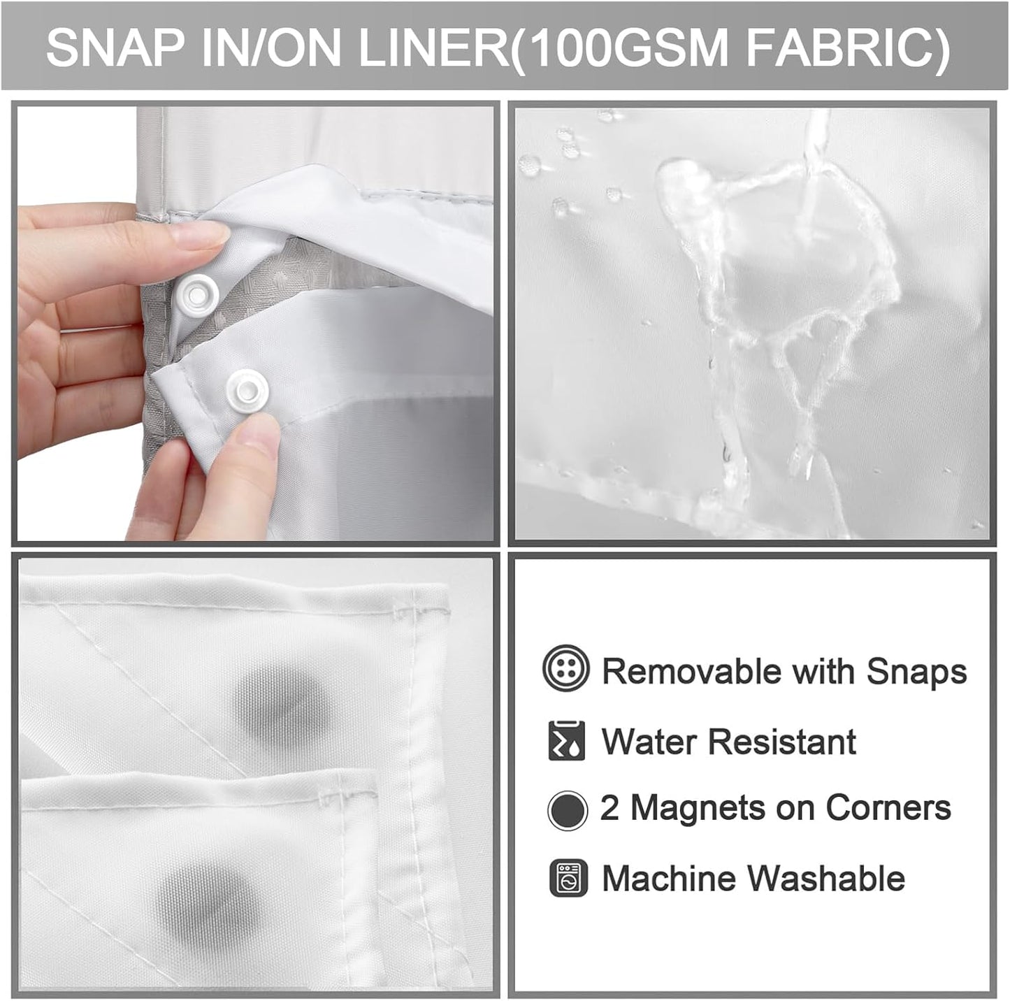 YellyHommy No Hook Shower Curtain with Snap in Liner Set Less Time Light Gray Waffle Shower Curtain for Bathroom 75" L x 72" W Light Grey