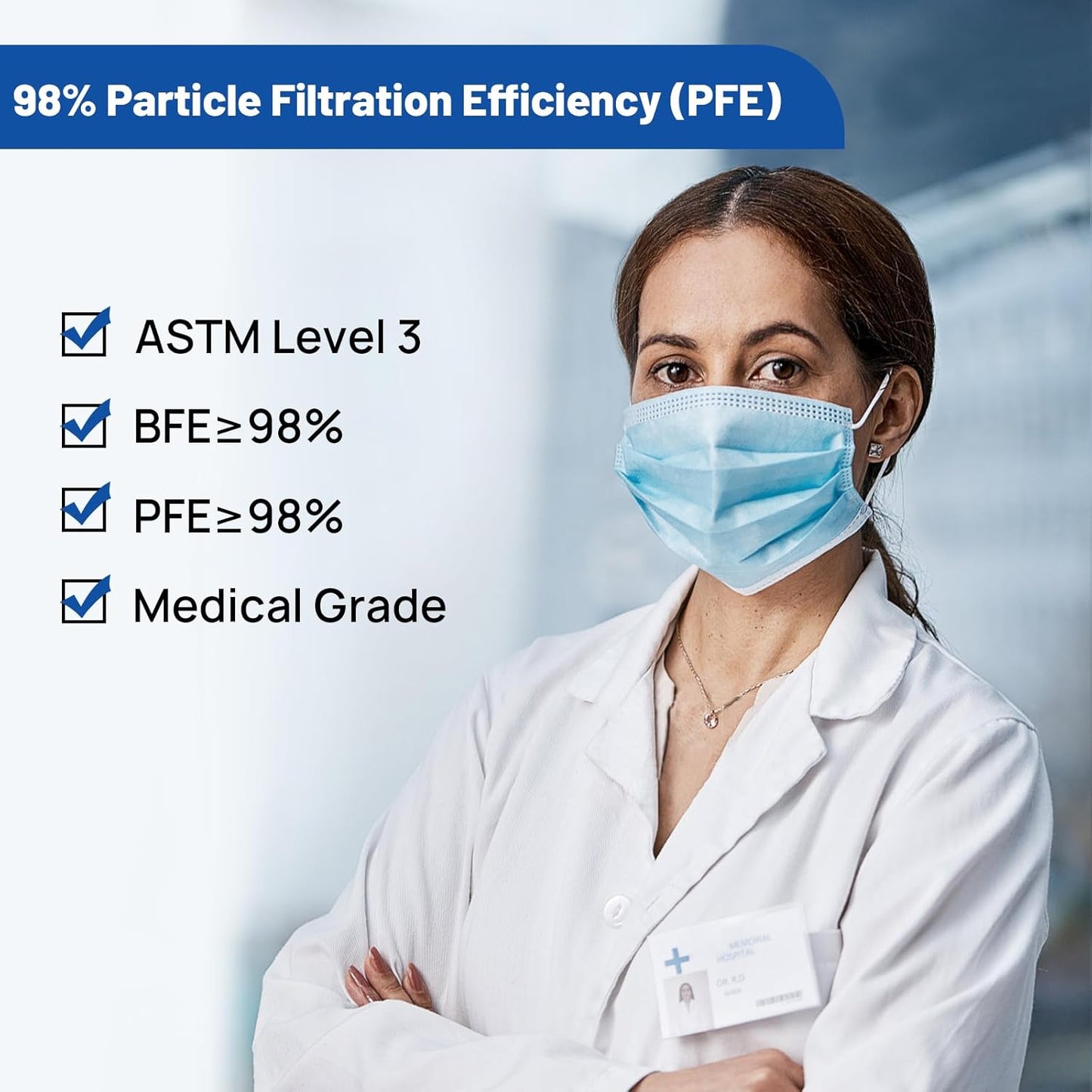 JMU Level 3 Disposable Face Mask 4-Ply for Adult, Medical Grade, ≥98% Filtration, Breathable & Comfortable, 50 Pack