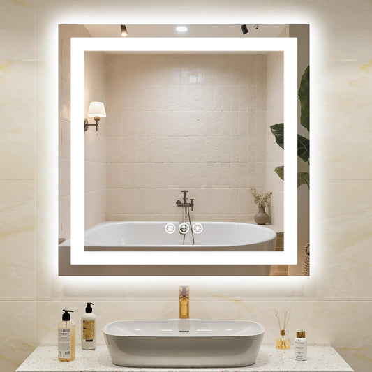 36"x 36" LED Bathroom Mirror with Lights, Double Lighting Sources Dimmable, LED Mirror for Bathroom, Anti-Fog, Lighted Bathroom Vanity Mirror for Wall, ETL Listed, Tempered Glass(Horizontal/Vertical)