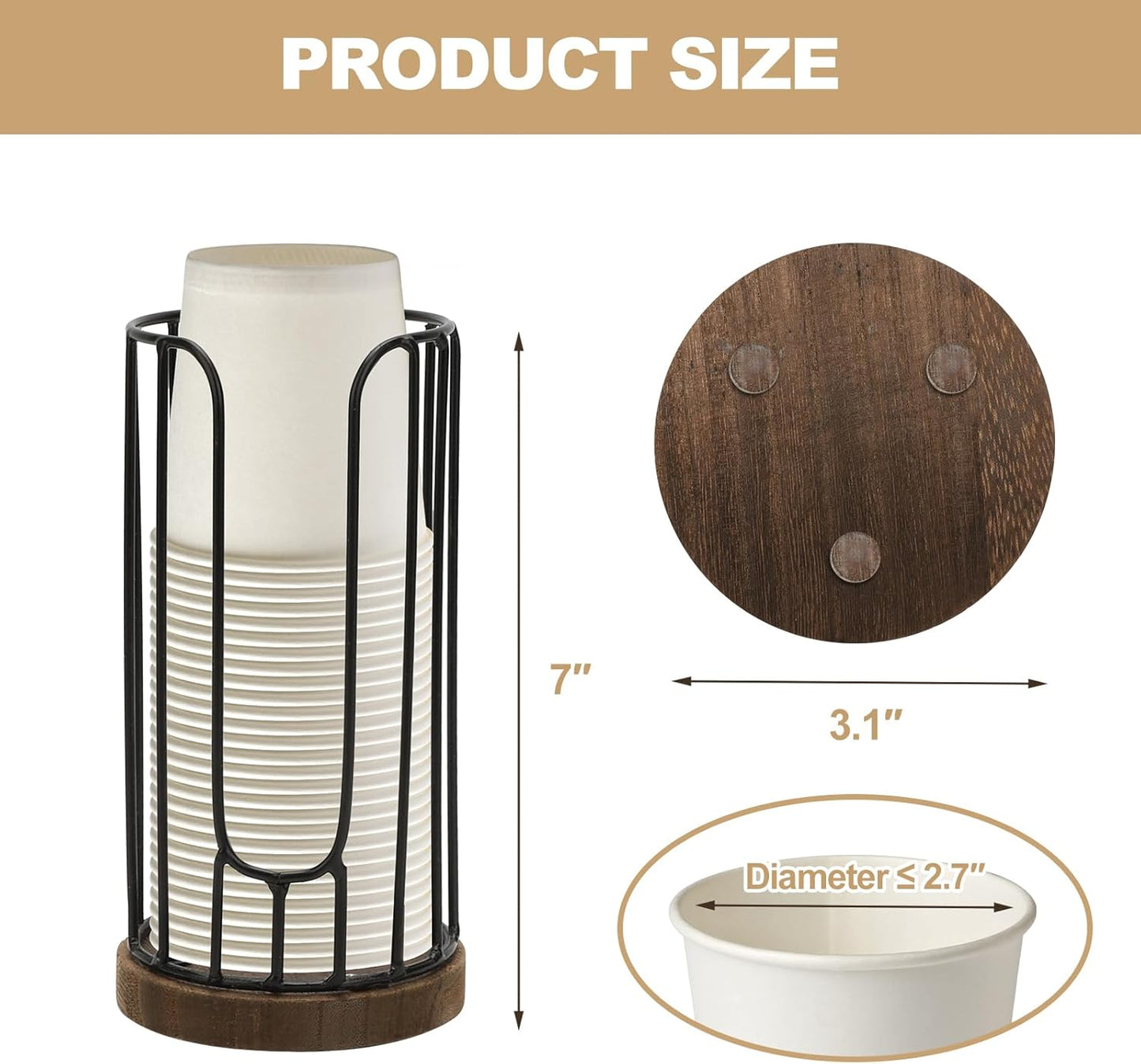Heightened Rural Style Bathroom Cup Dispenser, Small Disposable Paper Cup Holder, 3oz Disposable Mouthwash Cup Storage Rack, Iron Bathroom