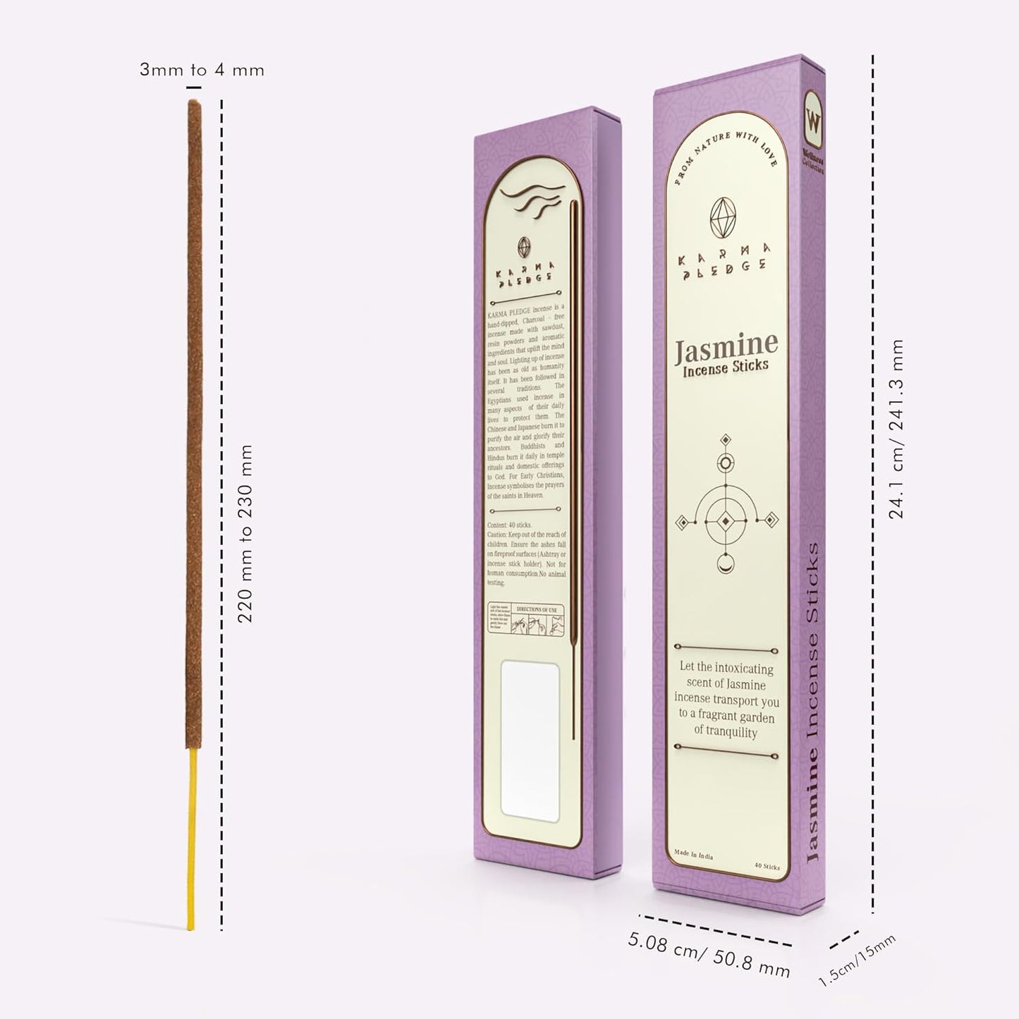 Jasmine Incense Sticks, Organic Hand Dipped Incense, Natural Herbs & Aromatic Ingredients, Contain 40 Sticks Inside, Burn Time 45-60 Min, Spiritual Gifts, Incense by Karma Pledge