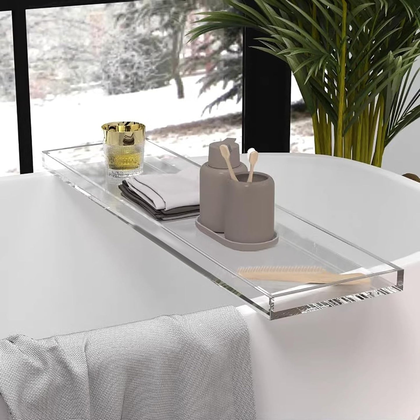 Acrylic Bathtub Tray Bath Caddy for Tub, Clear Bath Tray with Soap Box, 32.3 x 7.87 x 1.18 Inches