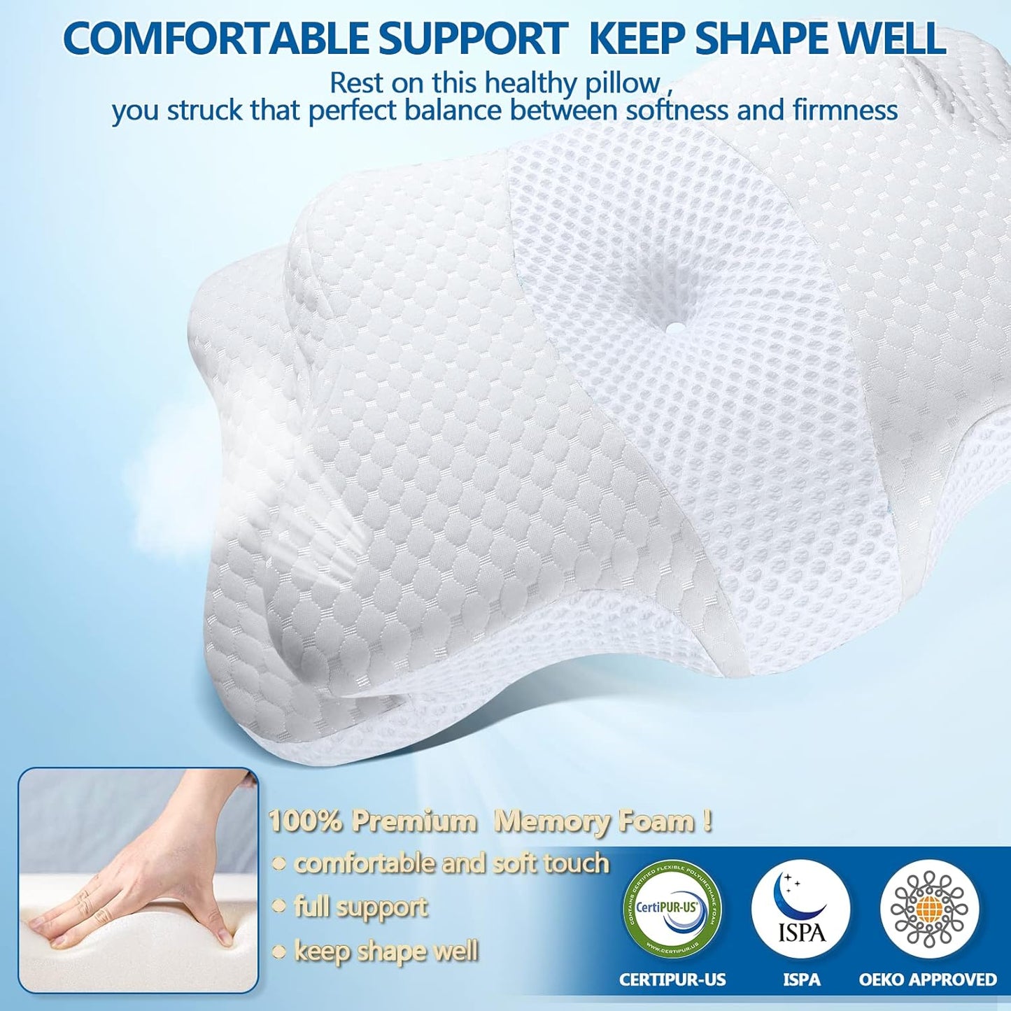 Memory Foam Pillow, Cervical Pillow for Neck and Shoulder Pain Relief, Ergonomic Contour Bed Pillow, Soft for Side Sleep Stomach Sleeping and Back Sleeper
