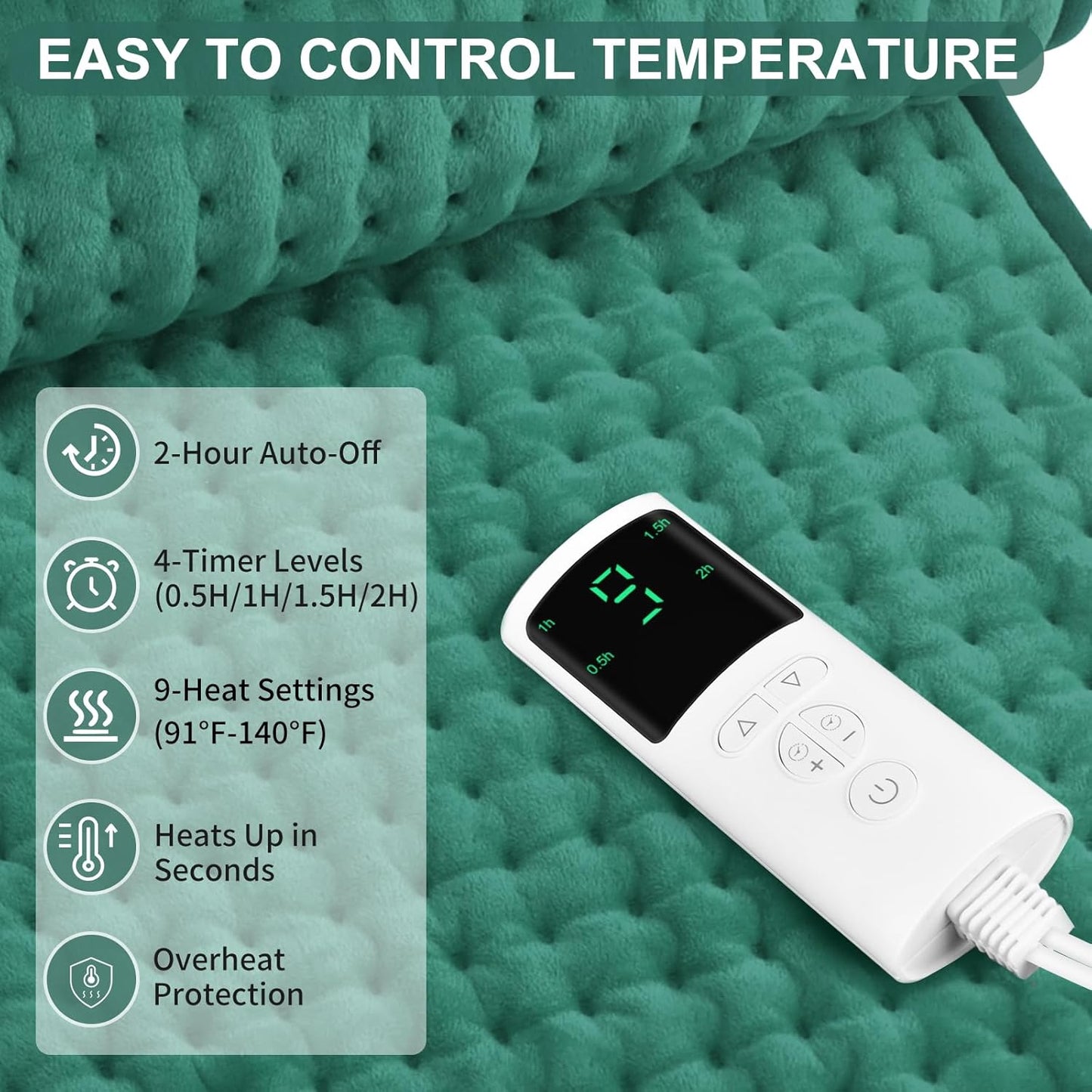 Heating Pad for Back Pain Relief 17"x33" Large, Moist Dry Heat Options, XL Electric Heating Pads, 9 Heat Settings, Machine Washable, Auto-Off, Gifts for Women, Mom, Men