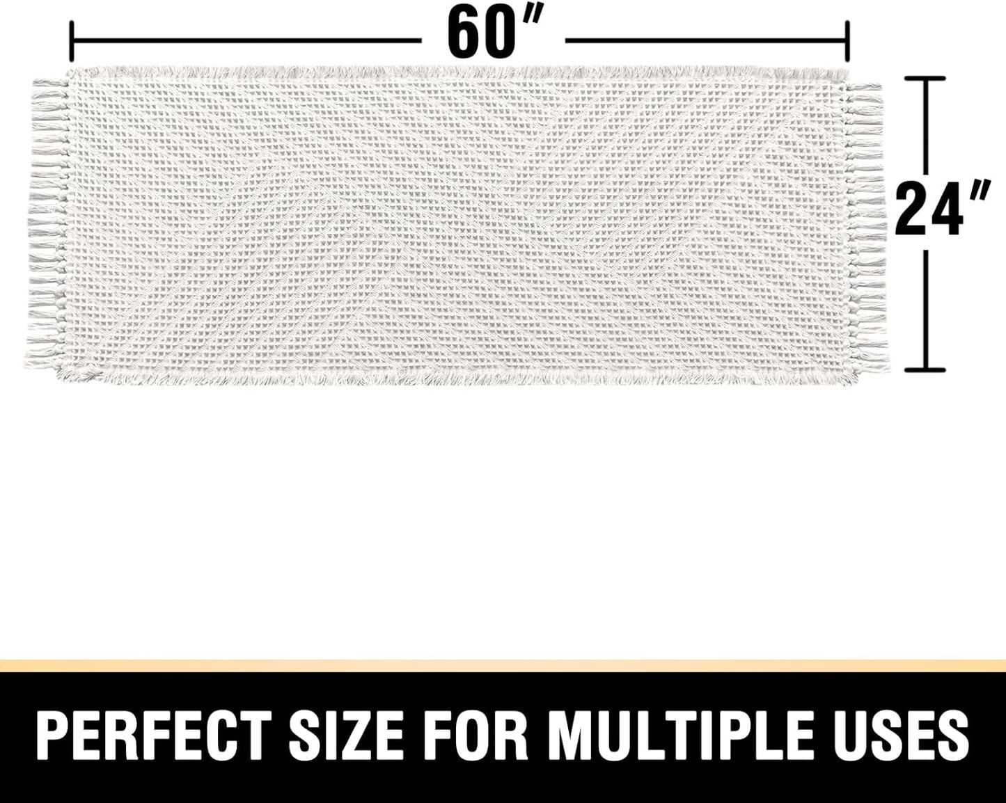 H.VERSAILTEX Waffle Bath Runner Rug Long Bath Mat Super Absorbent Boho Bath Rugs Non Slip Bath Runner for Bathroom Floor Machine Washable Dry Fast Bathroom Rugs with Tassels, 24" x 60", Ivory White
