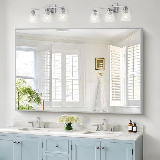 36x55 inch Bathroom Mirror, Silver Rectangle Mirror with Thin Metal Frame, Large Rectangular Wall Mirrors for Bathroom, Living Room, Big Mirror Hang Horizontal/Vertical