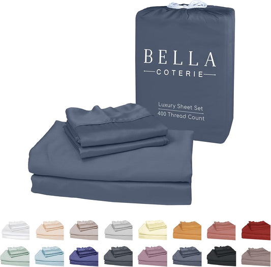 Bella Coterie Luxury Bamboo Viscose 34” Split Top King Size Sheet Set | 1 Fitted Sheet for Sleep Number & Adjustable Beds | 100% Organically Grown | Cooling & Soft | 18” Deep Pocket [Slate Blue]