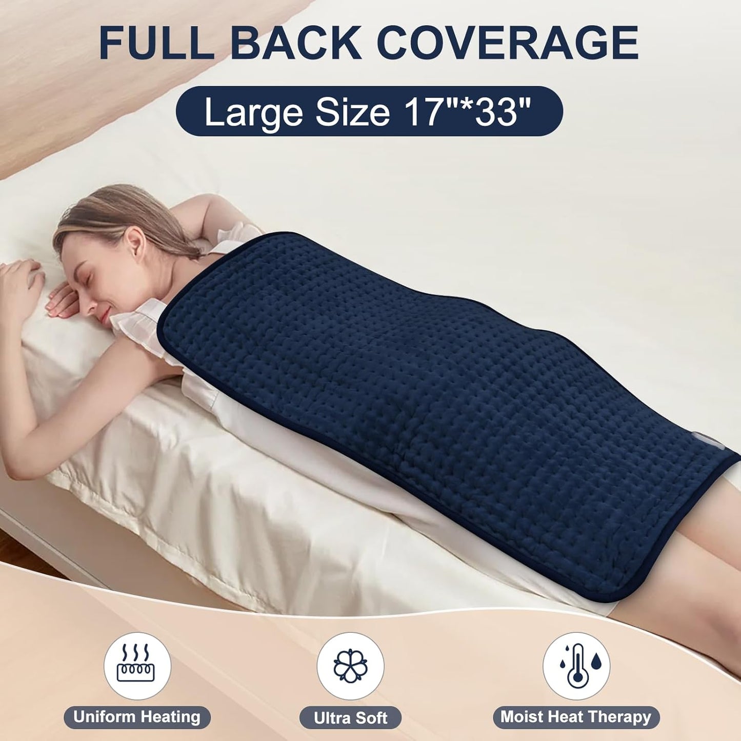 Heating Pad for Back Pain Relief 17"x33" Large, Moist Dry Heat Options, XL Electric Heating Pads, 9 Heat Settings, Machine Washable, Auto-Off, Gifts for Women, Mom, Men