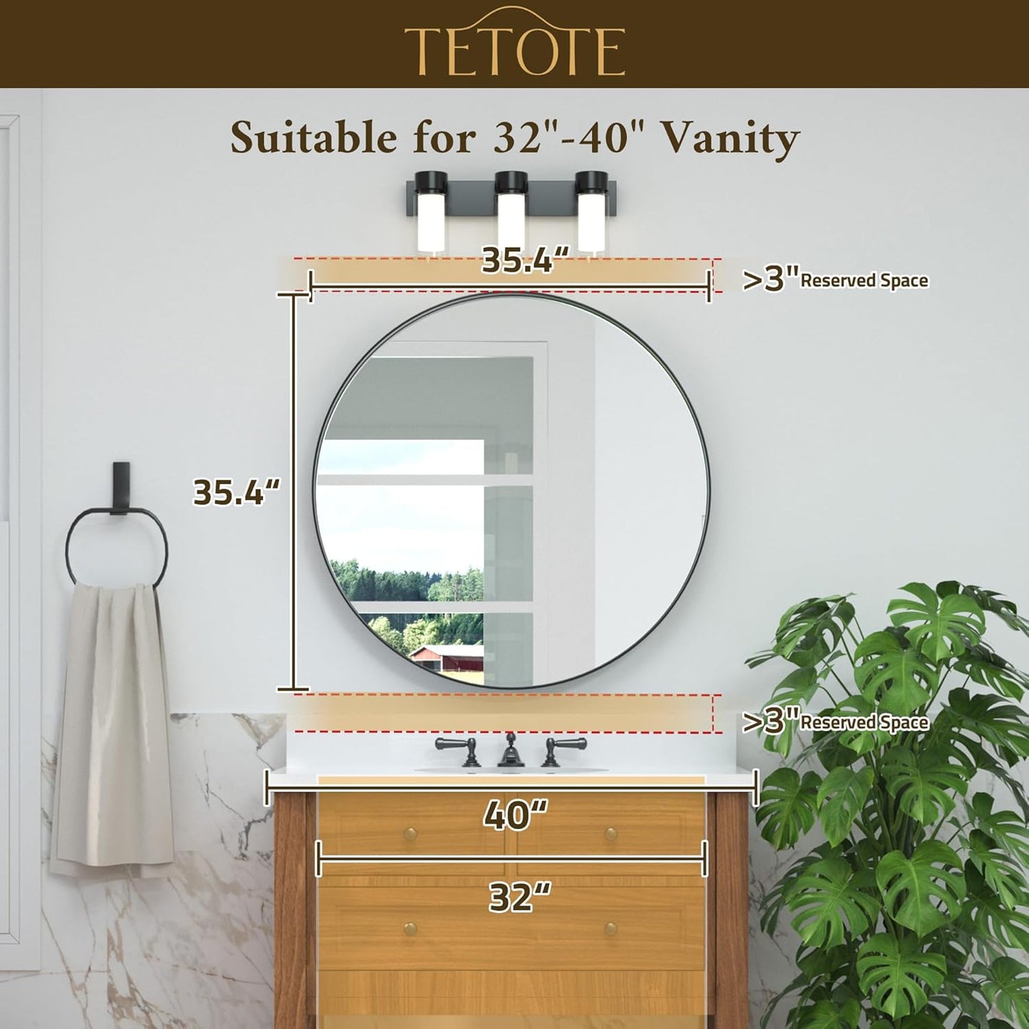 TETOTE Black Round Mirror, 36 Inch Matte Metal Framed Circle Bathroom Mirrors, Wall Mounted Modern Decorative Farmhouse Mirror for Vanity Entryway