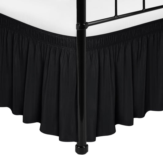 Biscaynebay Wrap Around Bed Skirts with Split Corners for Twin/Twin XL Beds 18" Drop, Black Adjustable Elastic Dust Ruffles Easy Fit Wrinkle Resistant Silky Luxurious Fabric Machine Washable