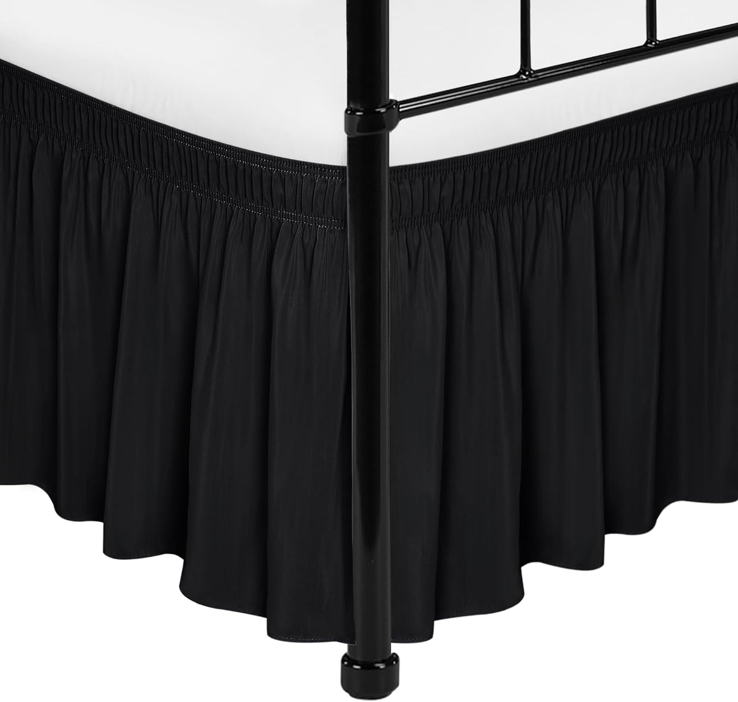 Biscaynebay Wrap Around Bed Skirts with Split Corners for Twin/Twin XL Beds 15" Drop, Black Adjustable Elastic Dust Ruffles Easy Fit Wrinkle Resistant Silky Luxurious Fabric Machine Washable