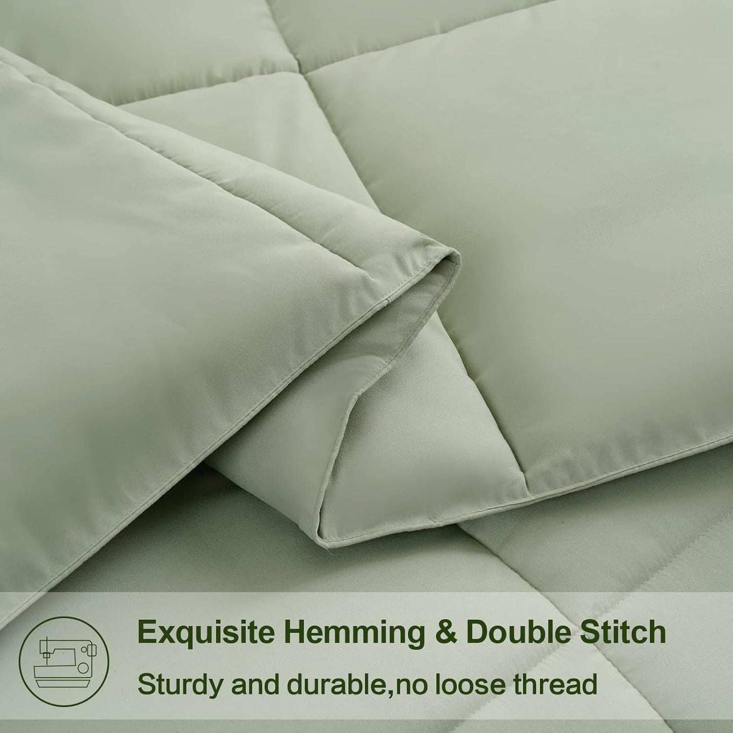 EASELAND Twin Size Down Alternative Comforter - Quilted Duvet Insert for All Seasons, Soft Lightweight with Corner Tabs, Summer Winter Warm Bedding, Sage Green 64×88 Inches