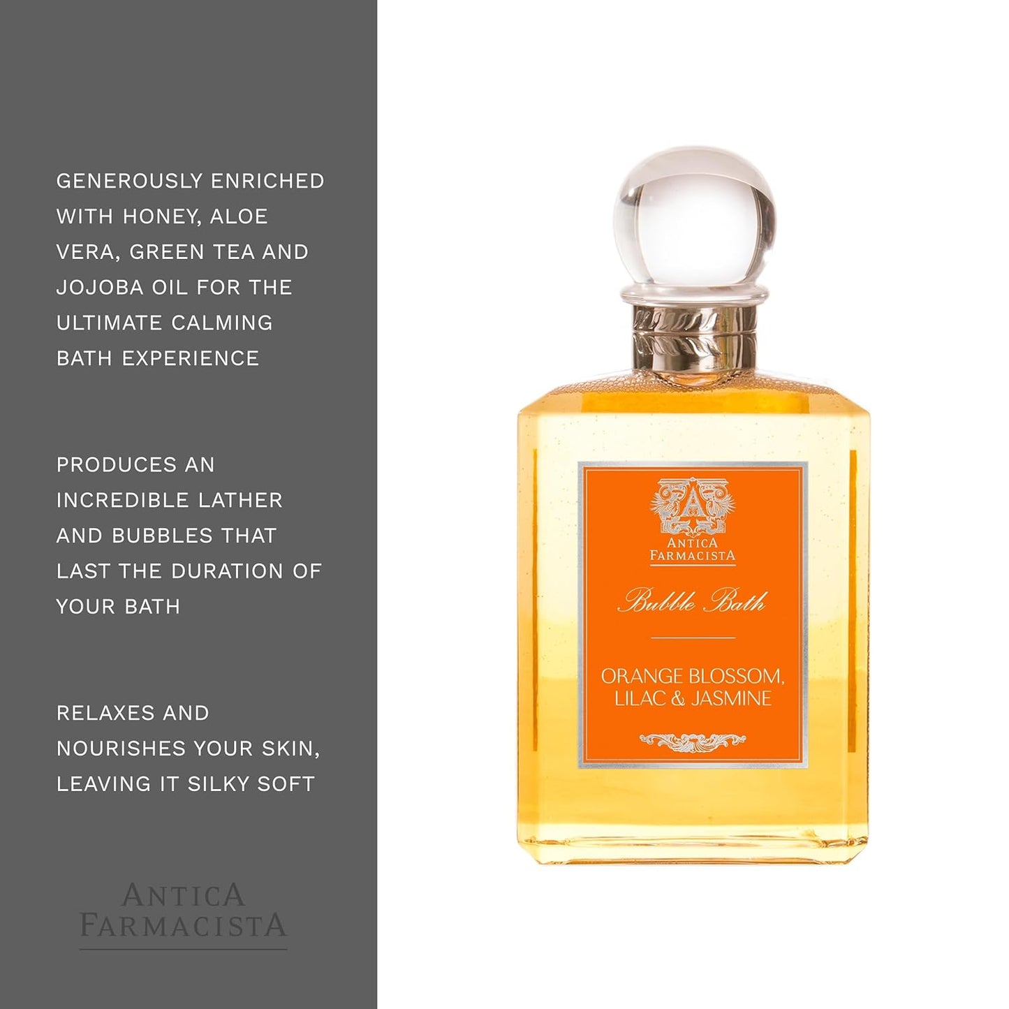 Antica Farmacista Bubble Bath - Relaxing Foam Bath with Honey, Jojoba Oil & Aloe Vera - Luxury Gift for Any Occasion - Orange Blossom, Lilac & Jasmine, 16 fl oz