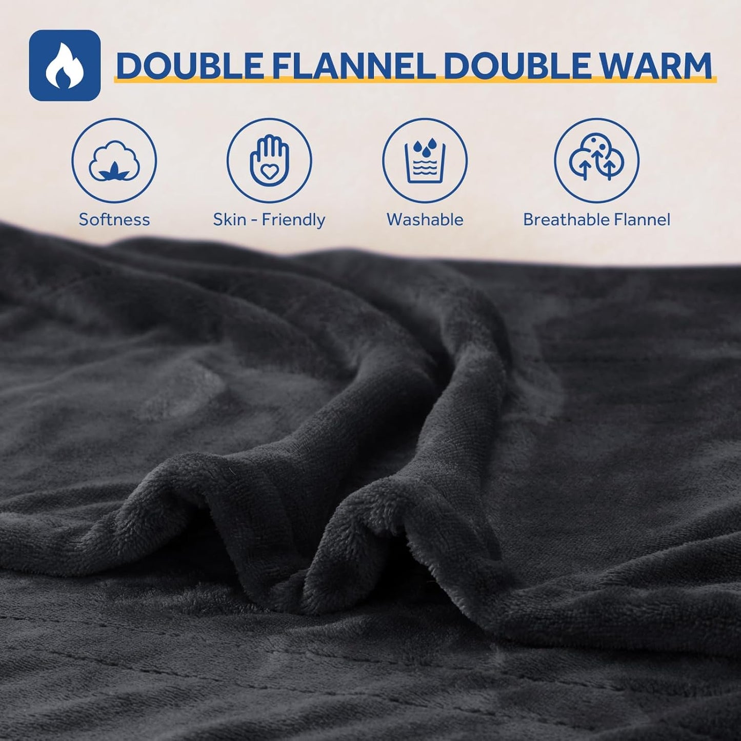 Sealy Heated Blanket Electric Throw 50"x60", Soft Double Flannel Electric Blanket with 6 Heat Levels & 2-10 Hours Auto Shut Off, Machine Washable, Even Heat Distribution, Charcoal