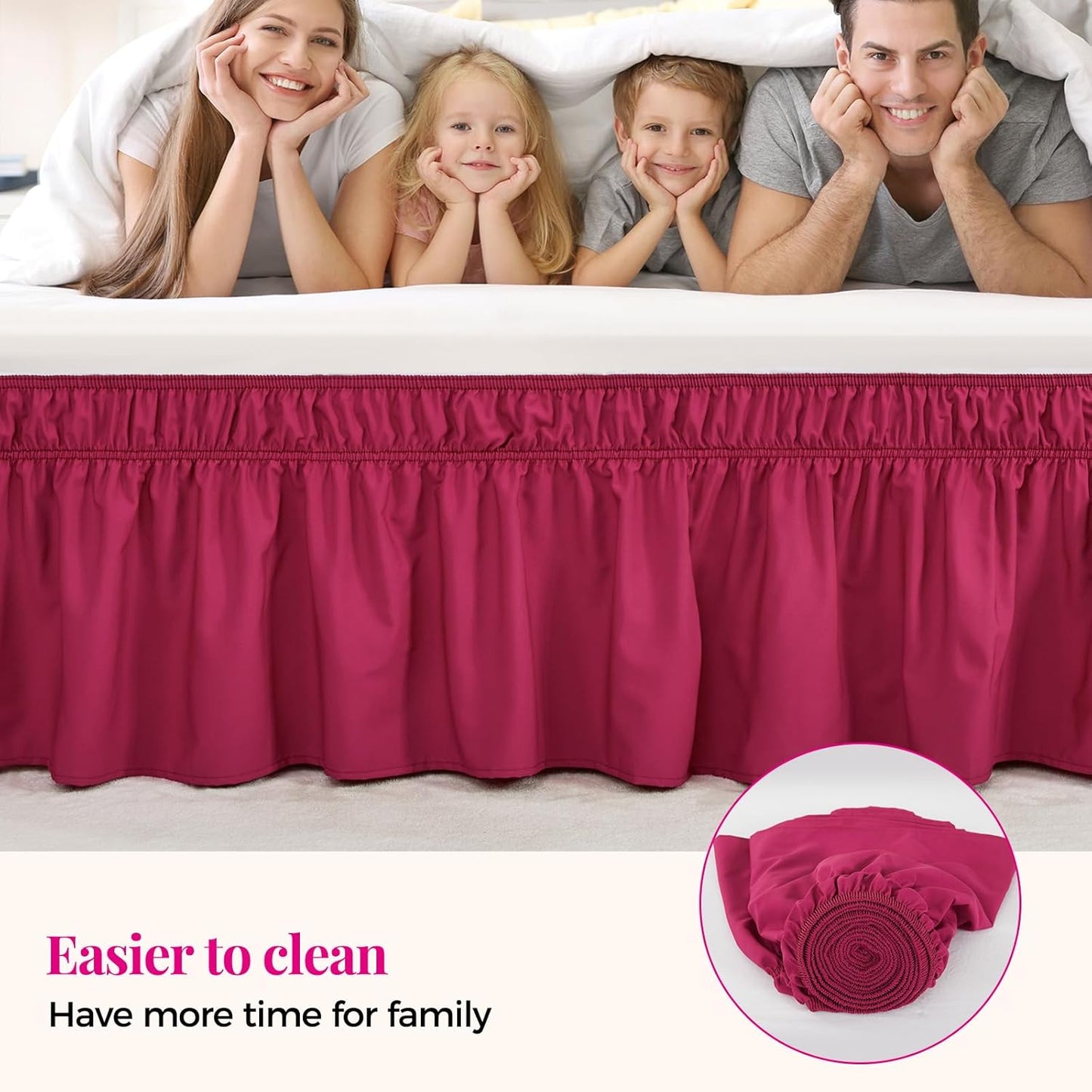 RIMELA Rose Purple Bed Skirt Queen Size 15 Inch Drop Elastic Wrap Around Dust Ruffle Bedding Bedskirt, Bed Skirt for Adjustable Bed Base, Soft Durable Fabric Machine Washable Easy to Install