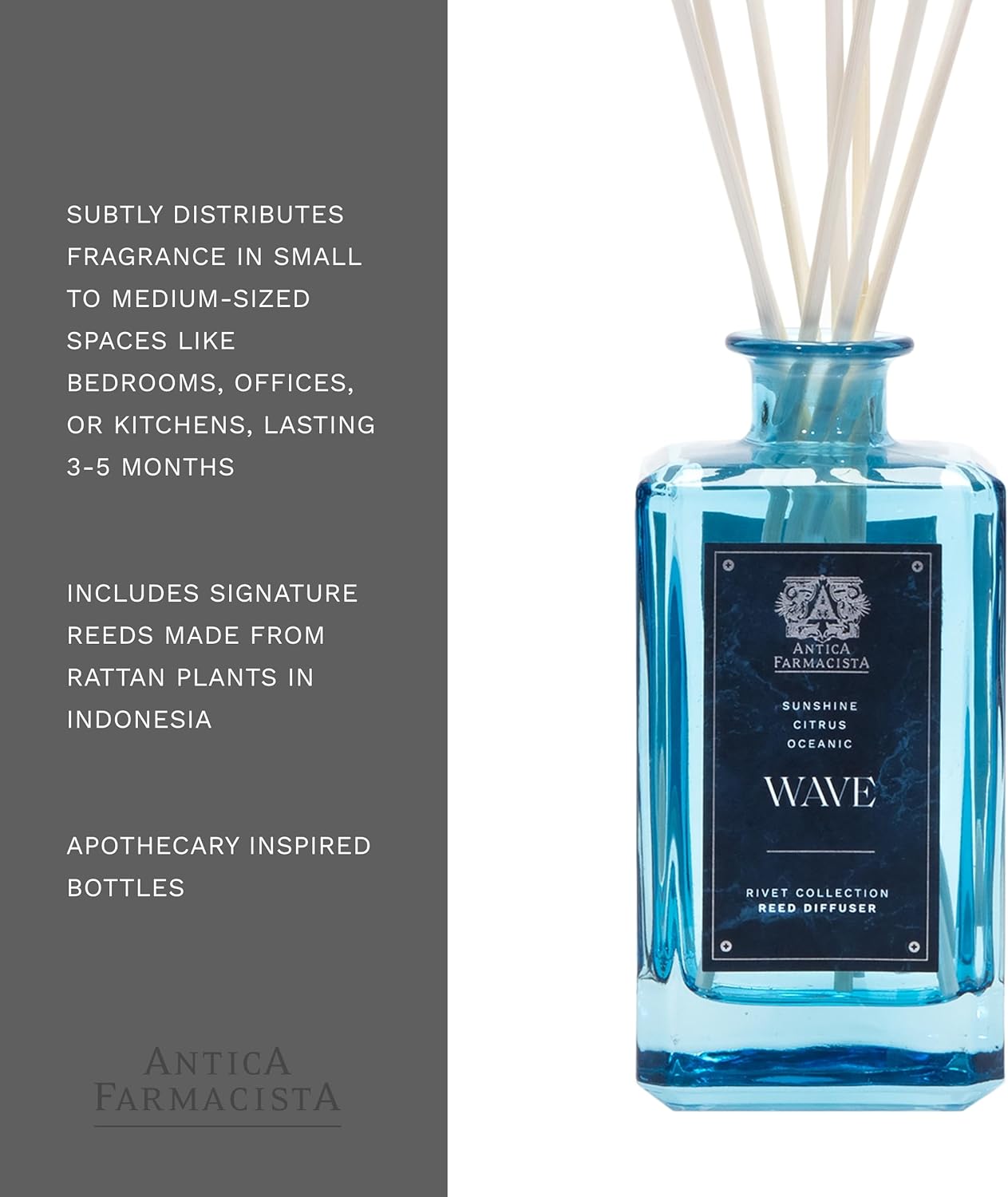 Antica Farmacista Home Ambiance Diffuser - Long-Lasting Reed Scent Diffuser - Luxury Room Freshener Gift - Wave, 10.8 fl oz