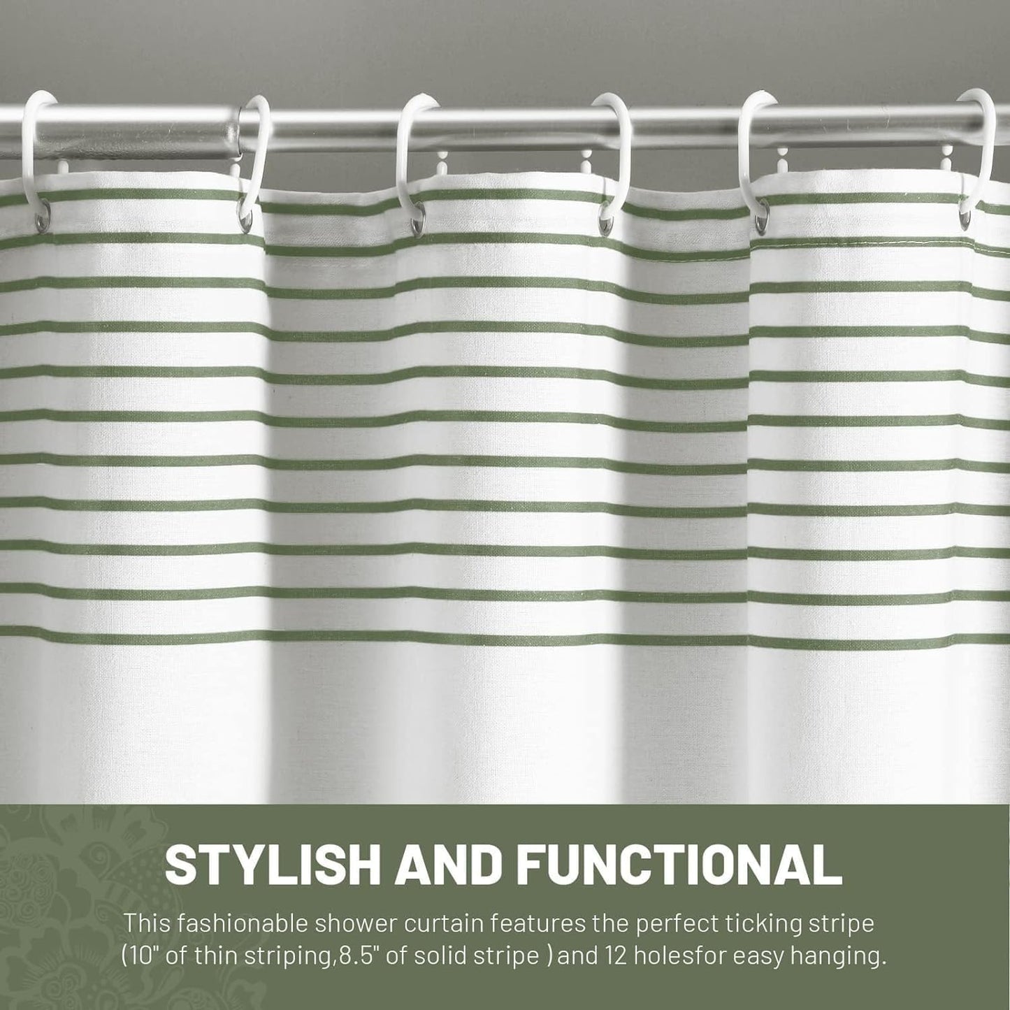 Awellife Sage Green Shower Curtain for Bathroom Boho Stripe Shower Curtain 72 X 72 Inches Farmhouse Cotton