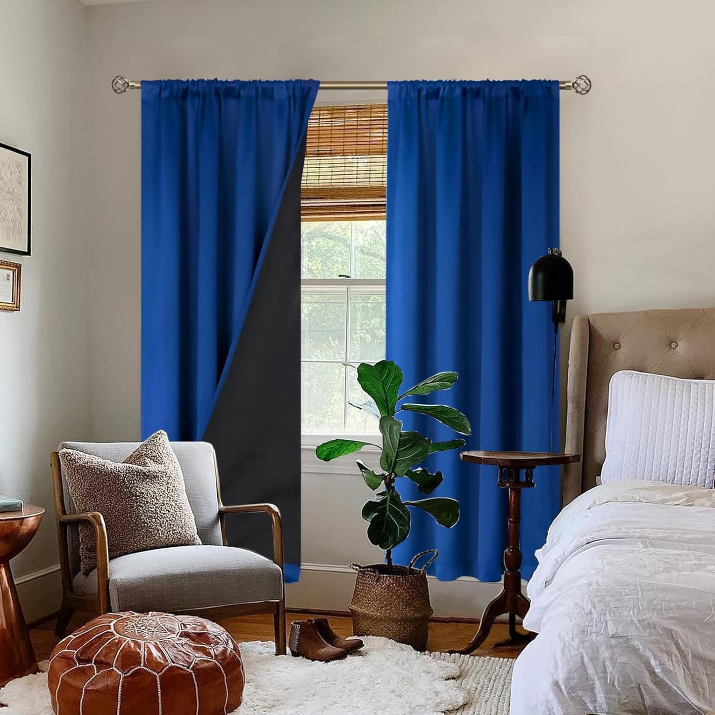 BGment Thermal Insulated 100% Blackout Curtains for Bedroom with Black Liner, Double Layer Full Room Darkening Noise Reducing Rod Pocket Curtain (42 x 72 Inch, Royal Blue, 2 Panels)
