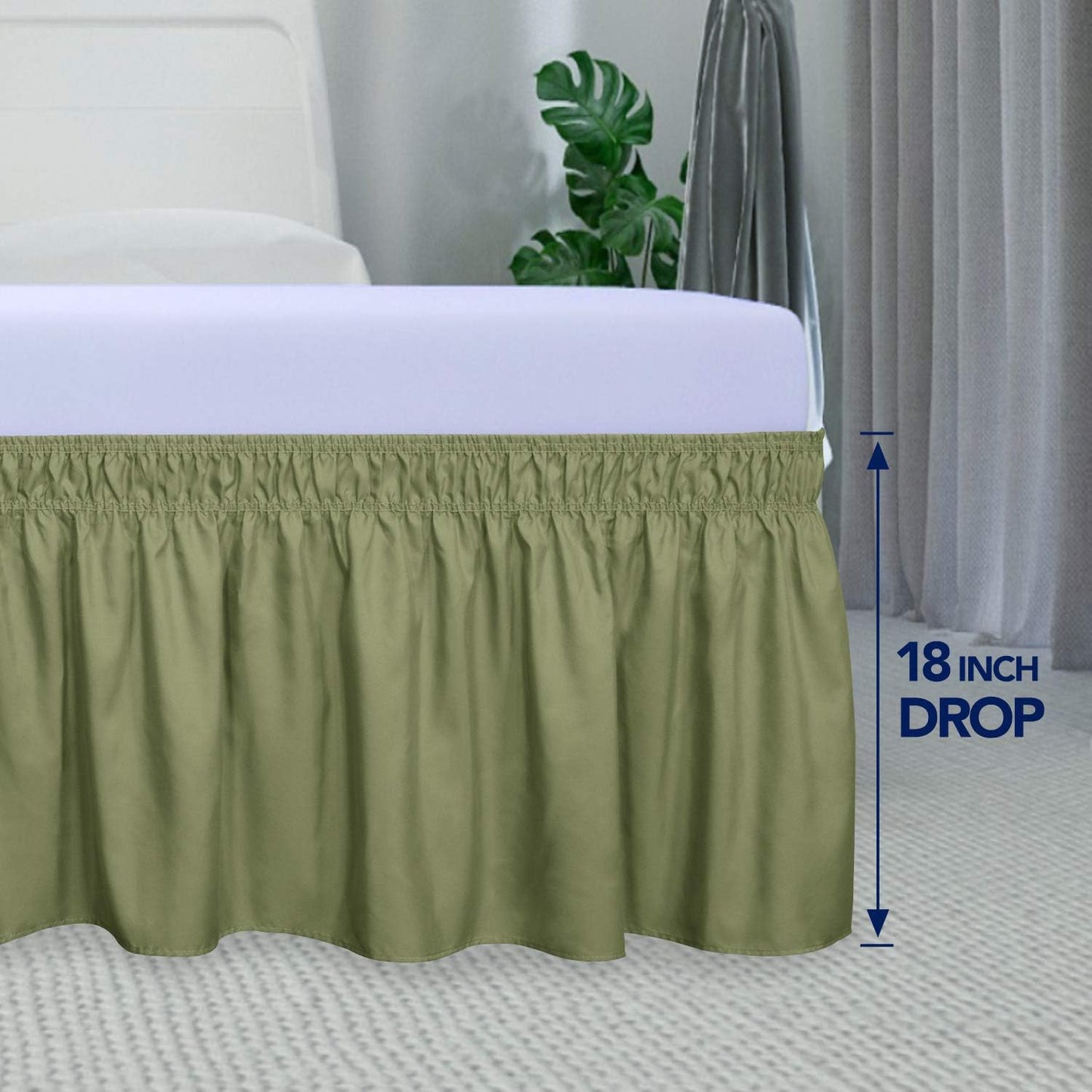 PureFit Wrap Around Ruffled Bed Skirt with Adjustable Elastic Belt - 18 Inch Drop Easy to Put On, Wrinkle Free Bedskirt Dust Ruffles, Bed Frame Cover for Twin,Twin XL and Full Size Beds, Light Green