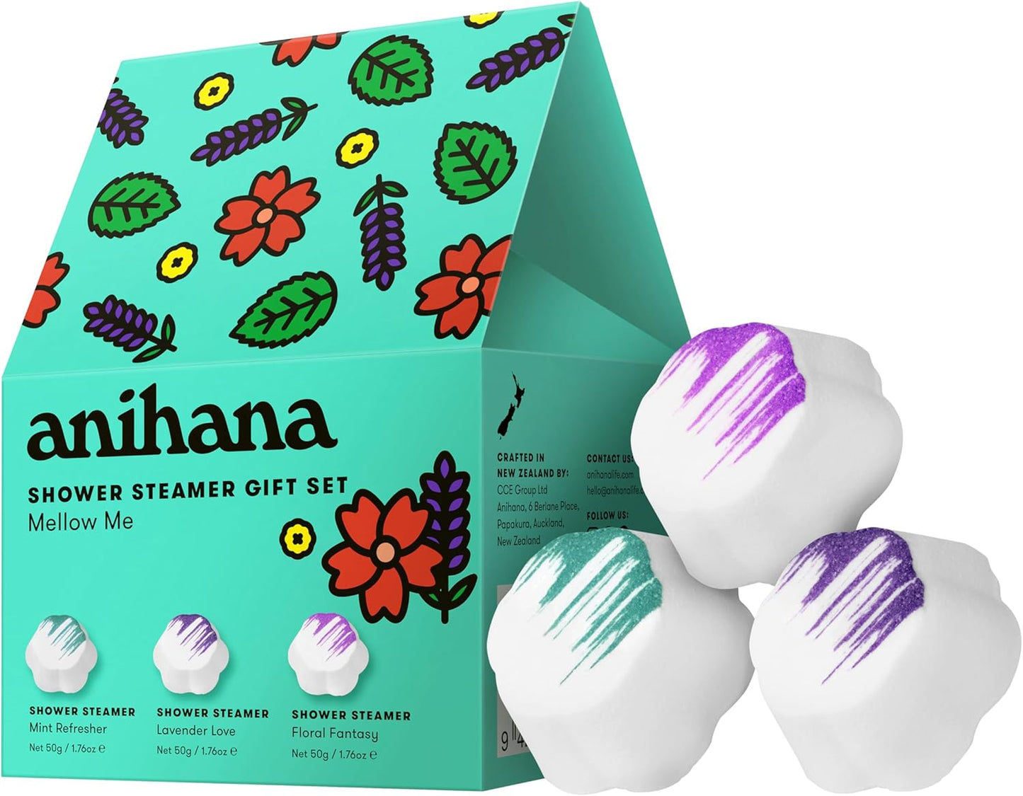 ANIHANA Shower Steamers 3 Pack Gift Set with Essential Oils Paraben Free Mint Refresher, Lavender Love, Floral Fantasy, 1.76 oz Each