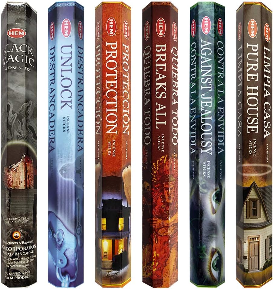 Hem Incense Sticks Variety Pack #21 and Incense Stick Holder Bundle with 6 Witchcraft Themed Fragrances