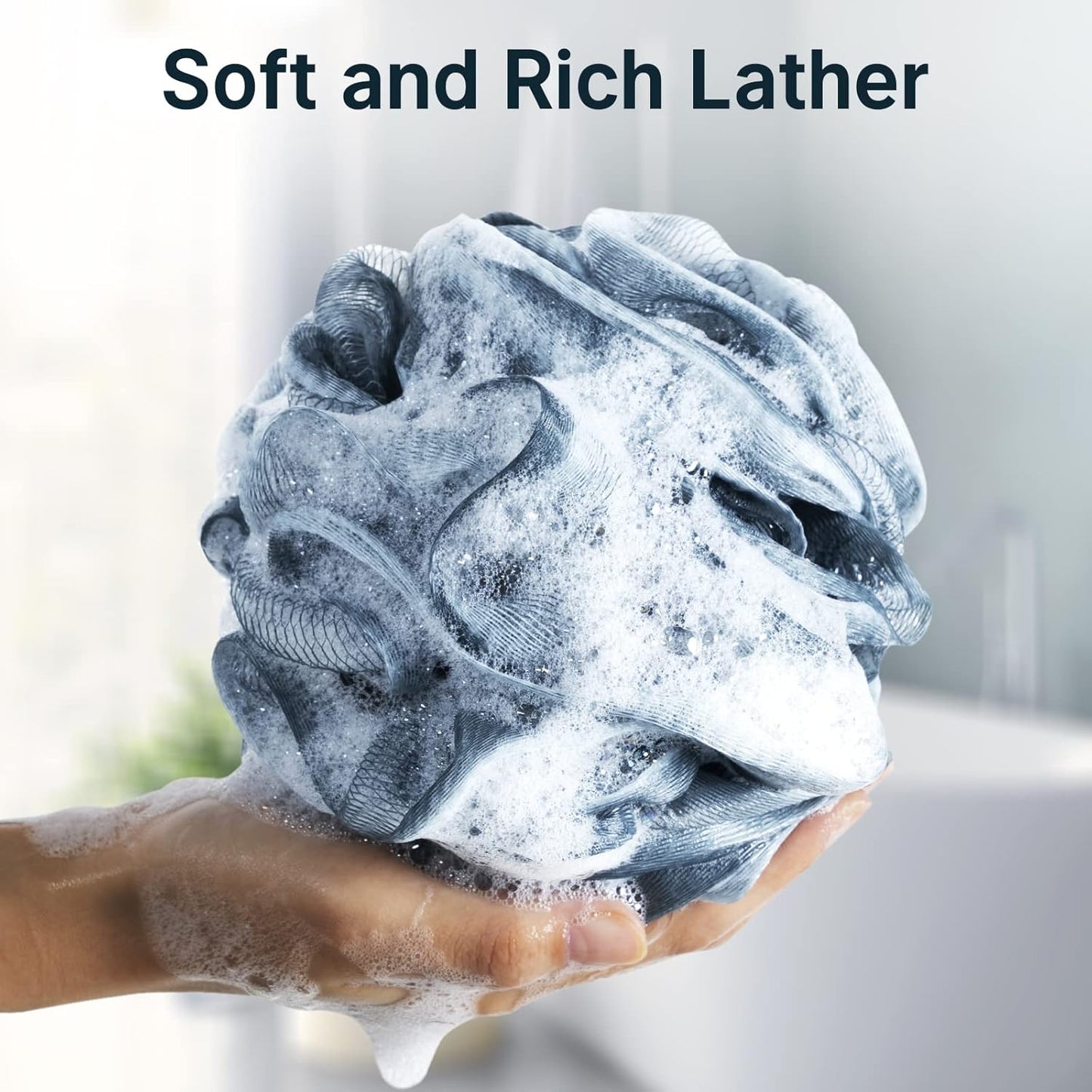 AmazerBath Loofah Sponge, Shower Loofah for Men and Women - Body Scrubber Loofa Set of 3 Indigo & White Edge, Bath Sponge 60g/PCS