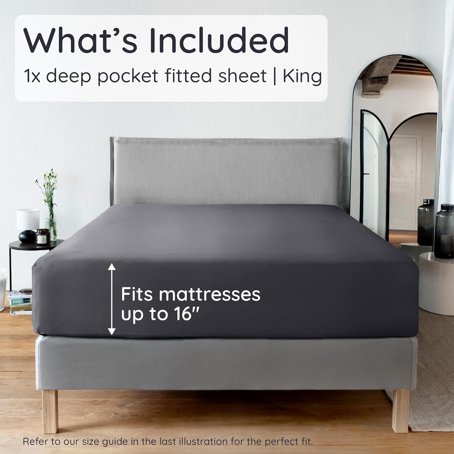 Bambaw 100% Viscose Derived from Bamboo Fitted Sheets King Size, Cooling Fitted Sheets King Size, 16’’ Deep Pocket King Size Fitted Sheet Only, Breathable King Size Bottom Fitted Sheet Only (Charcoal)