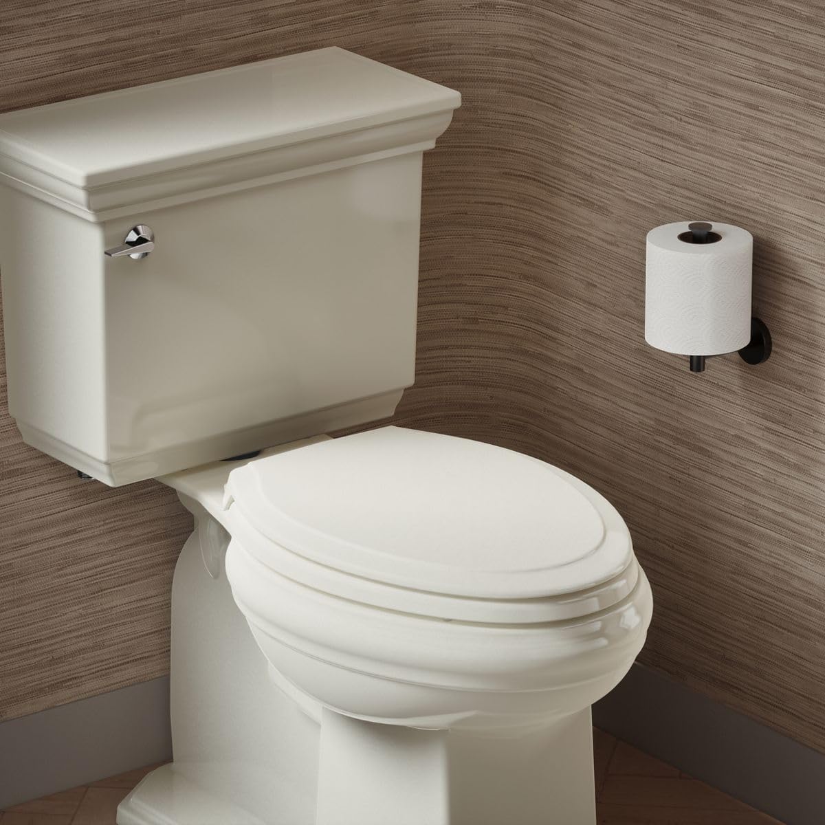 KOHLER 4734-RL-96 Rutledge ReadyLatch Soft Close Elongated Toilet Seat, Quiet-Close Lid, Grip-Tight Bumpers, Installation Hardware, Home Essentials, Biscuit