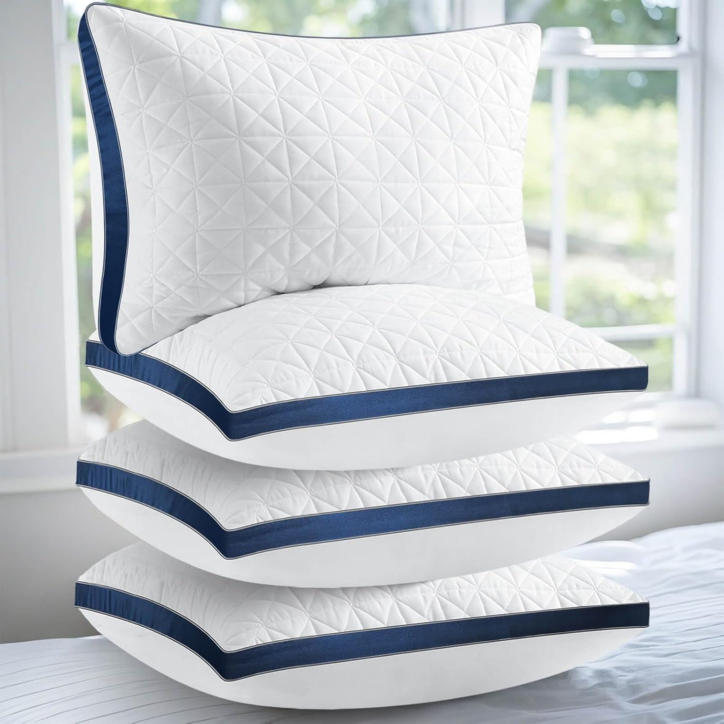 King Size Pillows Set of 4 - Cooling Hotel Luxury Bed Pillows for Sleeping 4 Pack, Supportive Breathable Down Alternative Gusseted Pillow for Side Stomach or Back Sleepers