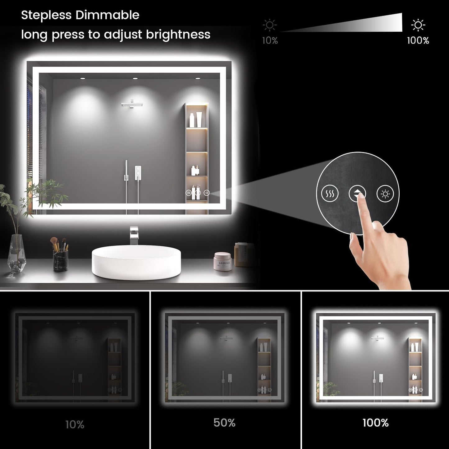 40X30 LED Bathroom Mirror with Lights, Anti-Fog, Backlit + Front Lit, Lighted Bathroom Vanity Mirror for Wall, Memory Function, Dimmable, Tempered Glass, Shatter-Proof, ETL Listed
