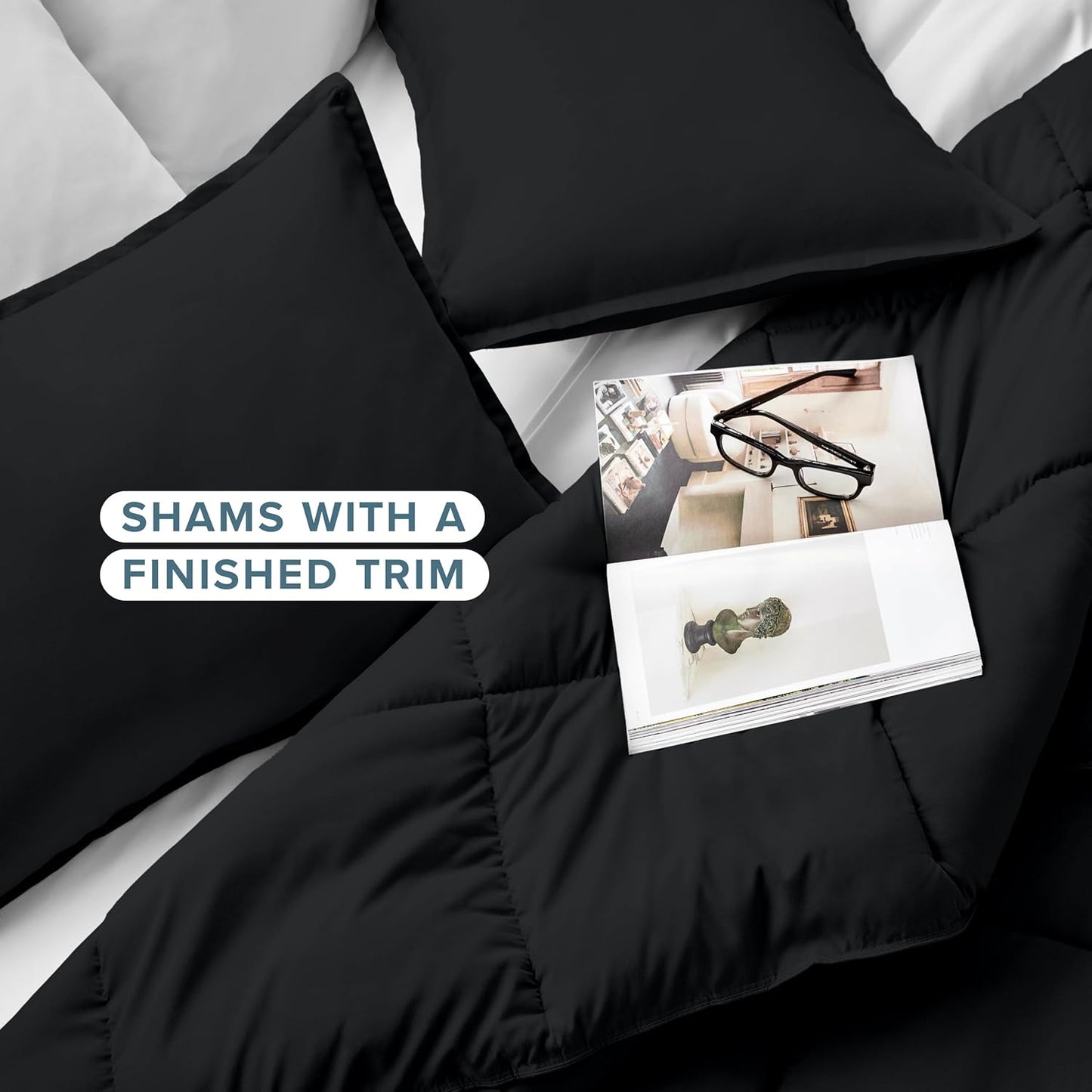 Bare Home Comforter Set - Full Size - Ultra-Soft - Goose Down Alternative - Premium 1800 Series - All Season Warmth (Full, Black)