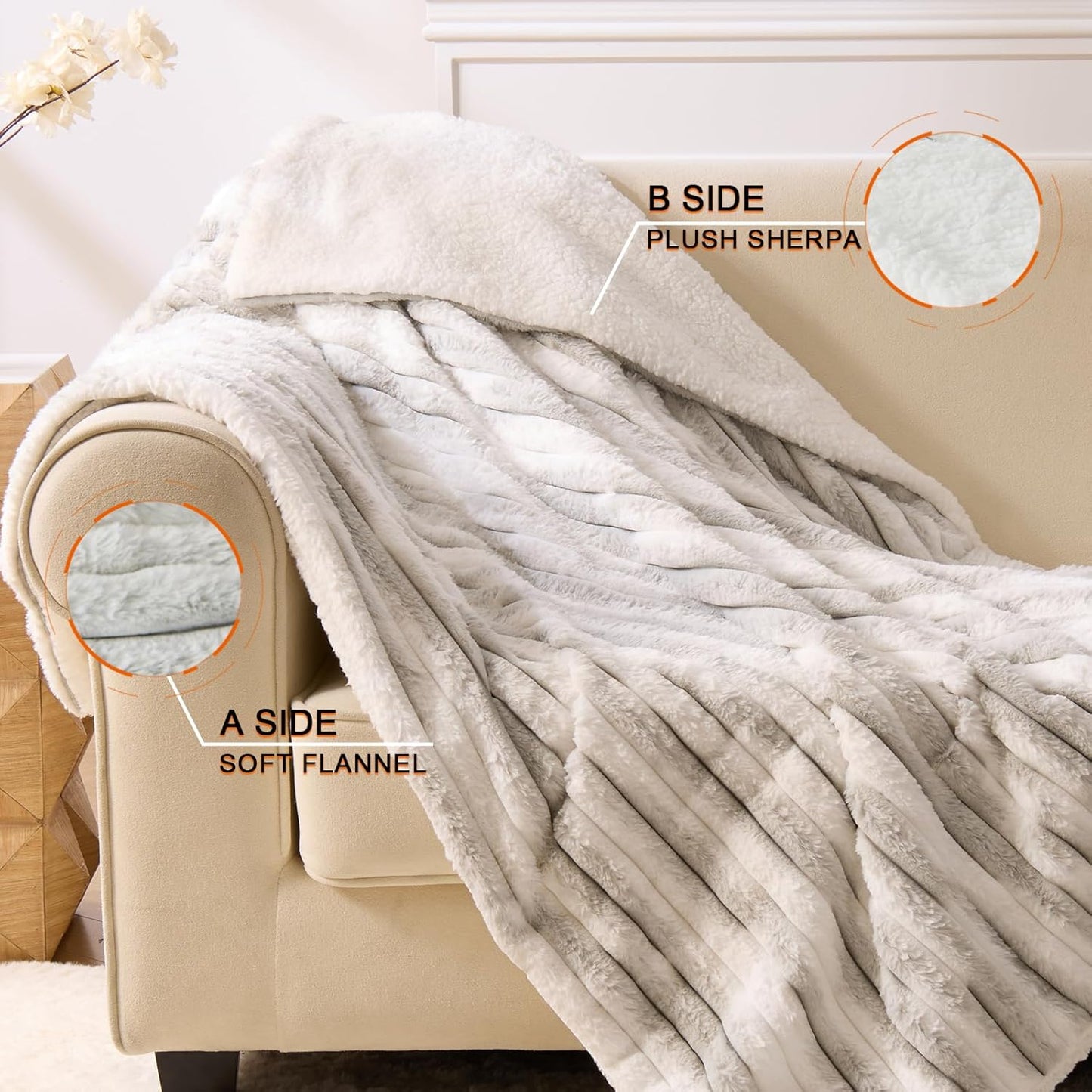 Heated Blanket Queen - 84"x90" Dual Control Bed Electric Blankets with 6 Heating Levels & 10 Hours Auto Off, Soft Ribbed Faux Fur Sherpa, Over-Heated Protection ETL, Light Gray