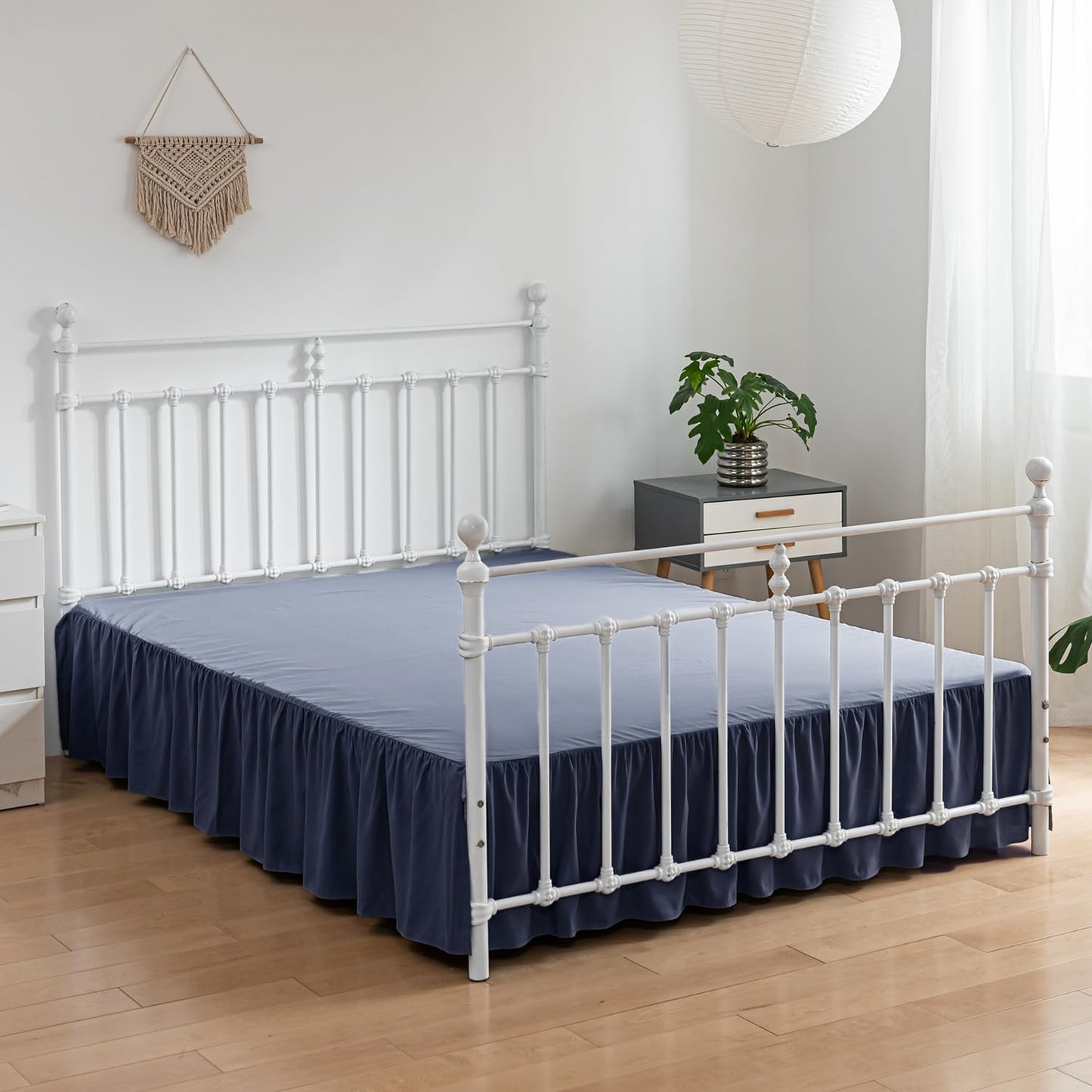 Bed Skirt King Size Ruffled Bed Skirts with Split Corners,12 Inch Drop Dust Ruffle Bed Skirt with Platform,Blue
