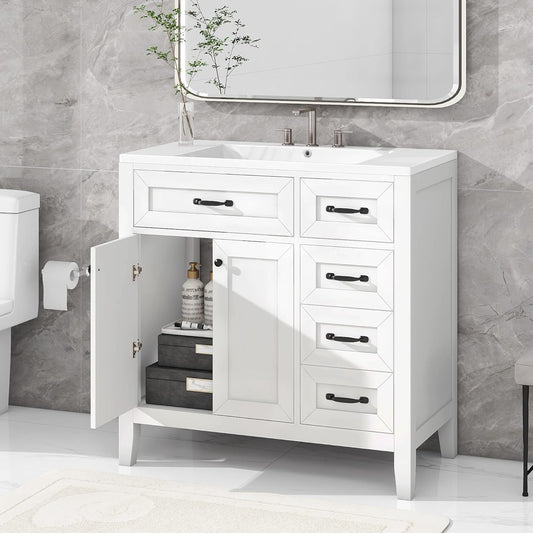 Favfurish 36" Bathroom Vanity with Sink Combo,Bathroom Vanity Cabinet with Two Soft-Closing Doors and Four Drawers,Free Stading Vanities w/Modern Design,for Bathroom,Easy Assembly,White
