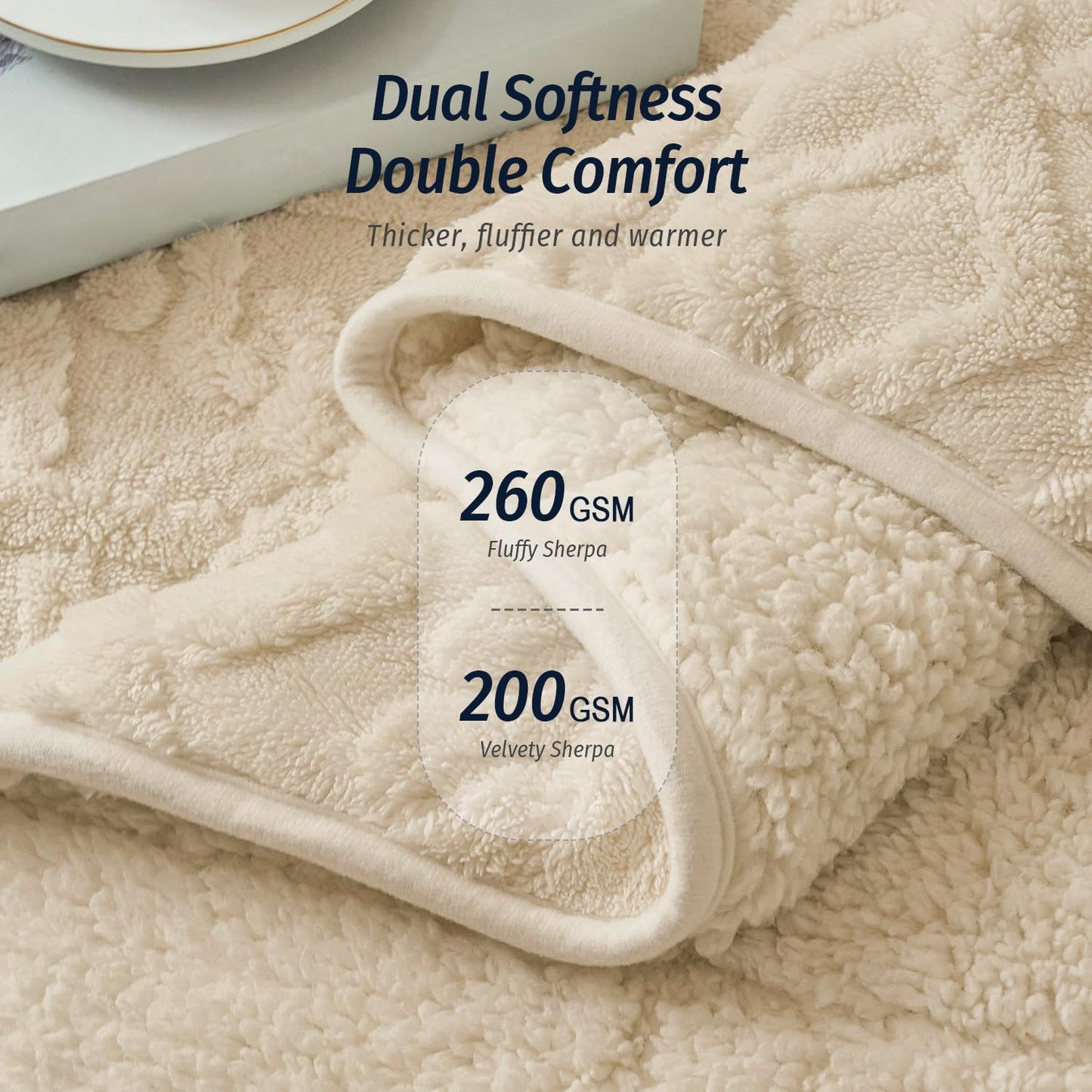 Wemore Weighted Blanket for Adults Twin Size 15 lbs, Dual Sided Soft Fuzzy Jacquard Sherpa Weighted Blankets for Sleeping, Cozy Fluffy Knitted Heavy Blanket for Couch Bed, Khaki, 60 x 80 inches