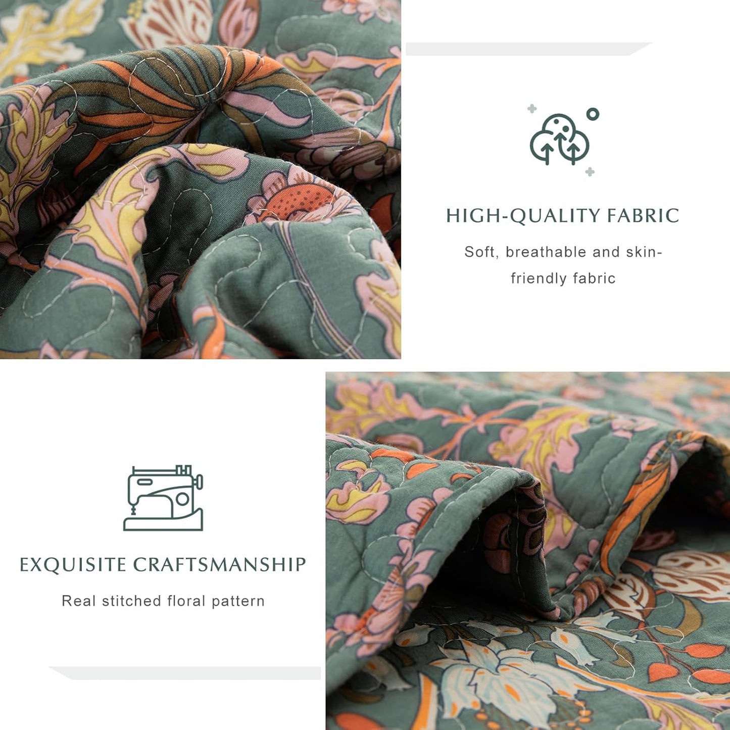 Lady Ann Oversized King Bedspreads 128x120, 100% Cotton Oversized King Quilt Bedding Set Vibrant Paisley Floral Pattern Plant Botanical Printed Quilted Coverlet Set, 3 PCS