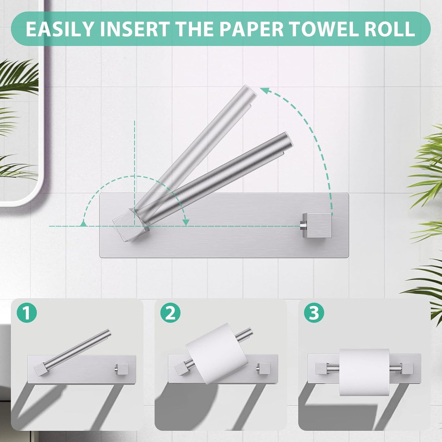 Brushed Nickel Self Adhesive Toilet Paper Holder, Stainless Steel Bathroom Toilet Paper Holder Stick On Wall Mount, Commercial Toilet Paper Dispenser Peel Stick Toilet Paper Holder Adhesive