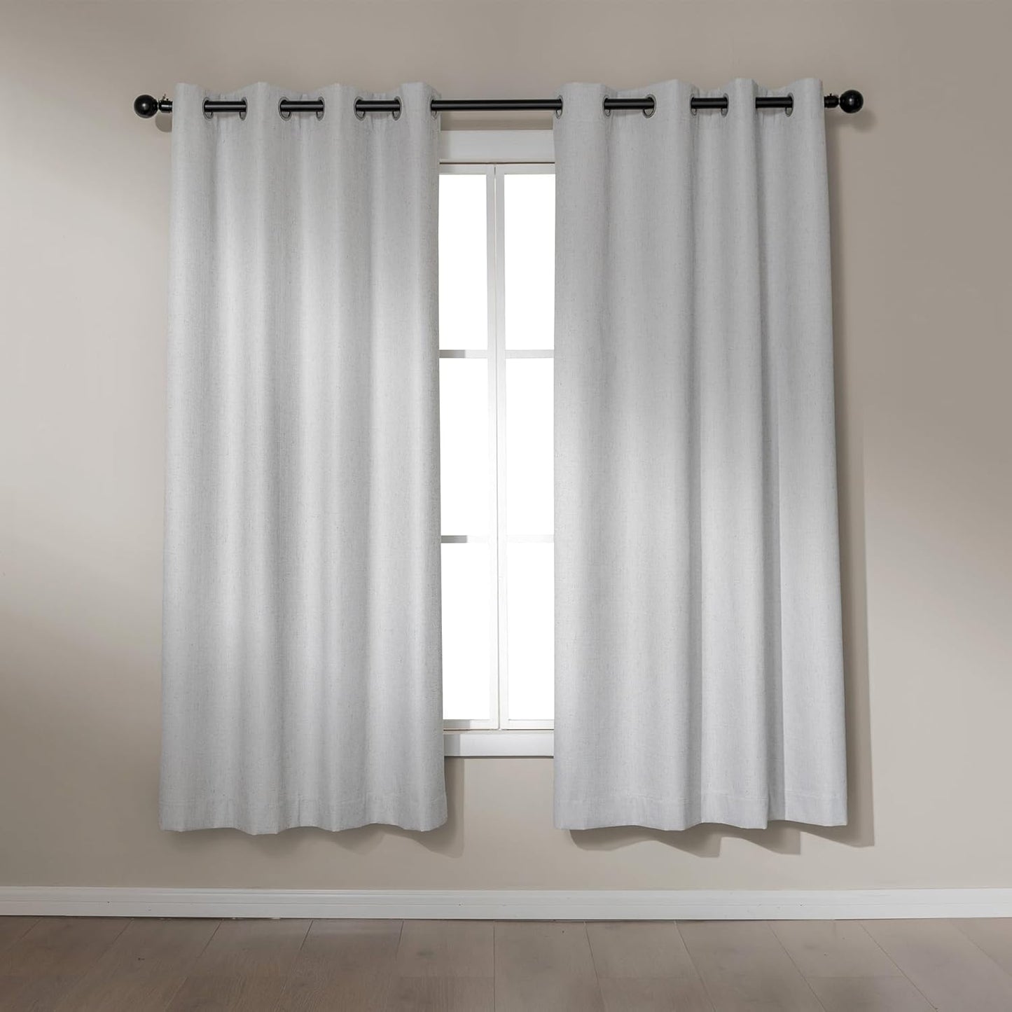 Amazon Basics Faux Linen Blackout Curtains for Bedroom and Living Room, 2-Piece Set with Grommets, 52" W x 72" L, White