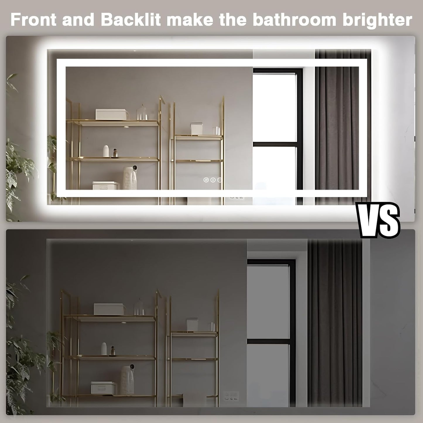 77"x36" Large LED Bathroom Mirror with Front & Backlit, Anti-Fog, Stepless Dimmable Vanity Mirror, 3 Colors Smart Mirror (Horizontal/Vertical)