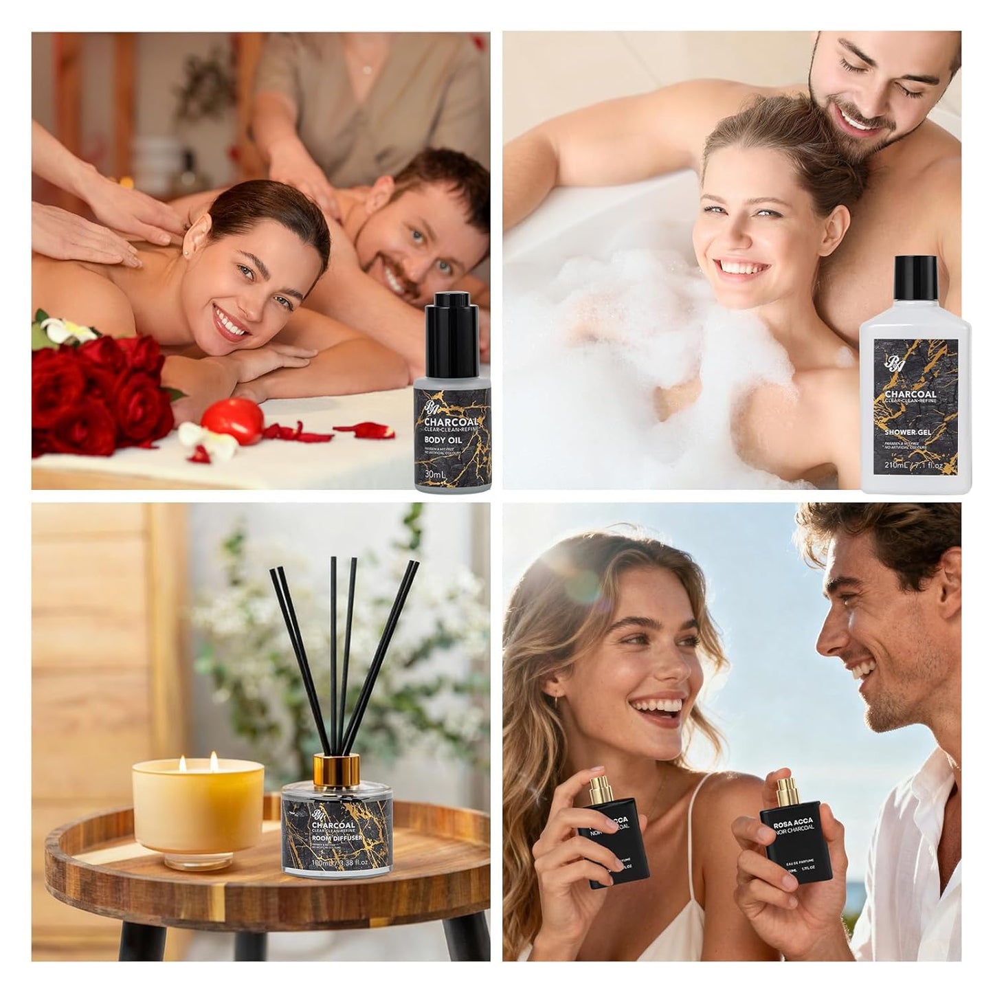 35 Pcs Christmas Gifts for Women & Men, Charcoal Bath & Body Gift Basket, Face Skin Care Kit, Self-Care Gift, Diffuser, Shower Gel, Massage Oil, Bath Bomb, Birthday, Valentines, Mother Day, Husband