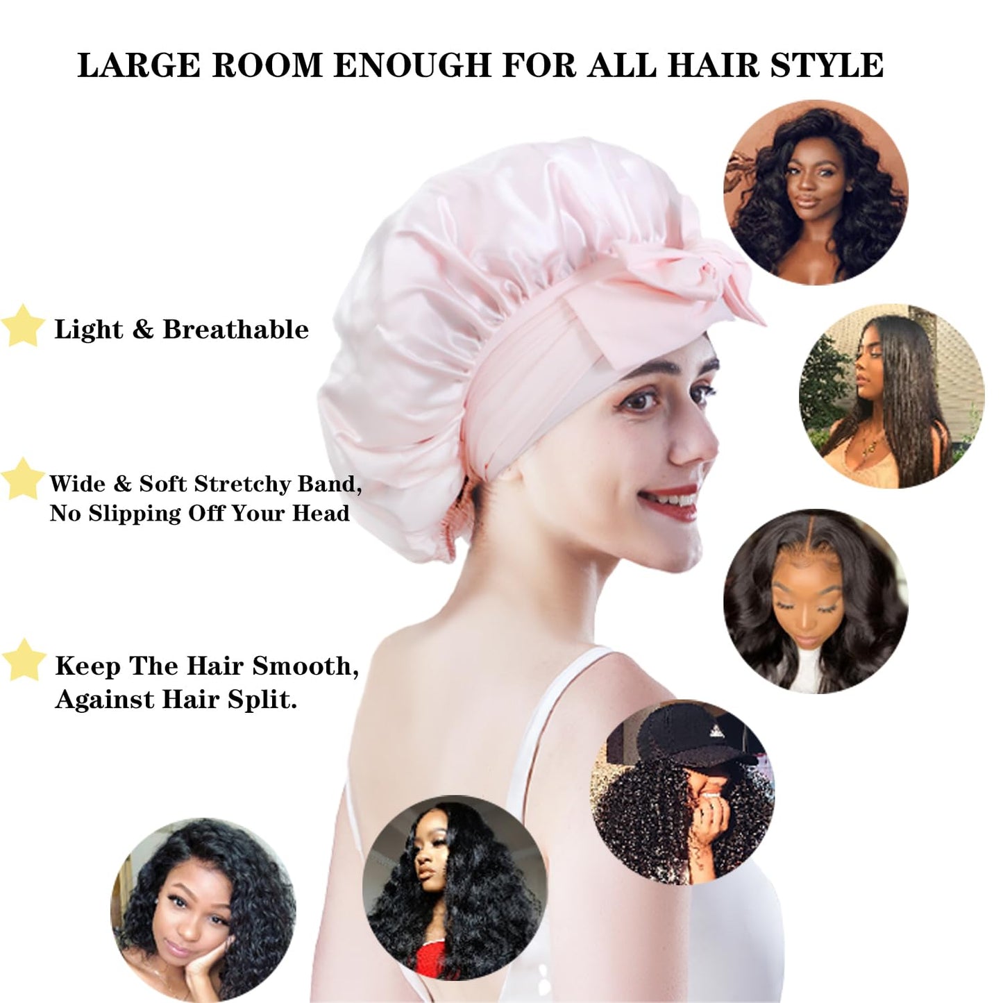 Cocheng Silk Bonnet for Sleeping Large mulberry Sleep Cap Adjustable & Breathable Bonnet for Curly Hair Silk Hair Cap for Sleeping with Wide Tie Band
