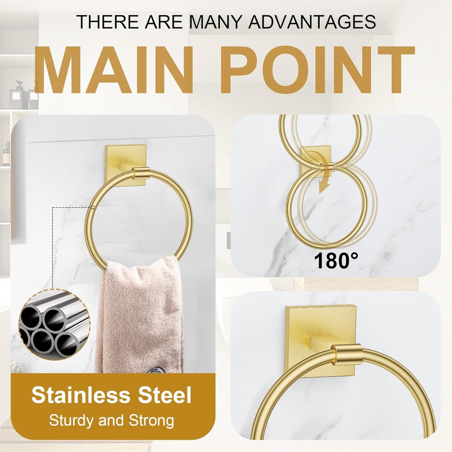 Brushed Gold Towel Bar Set, 5 Pieces Double Dase Toilet Paper Holder Bathroom Hardware Set, 23.6 Inch Stainless Steel Towel Racks for Bathroom Wall Mounted